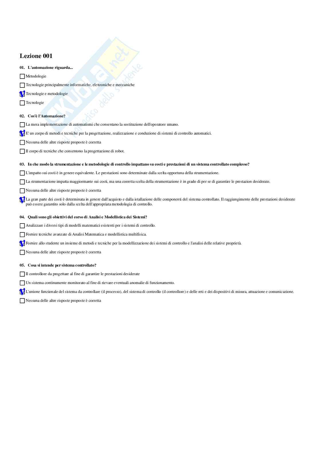 Paniere Analisi e Modellistica - risposte multiple Pag. 1
