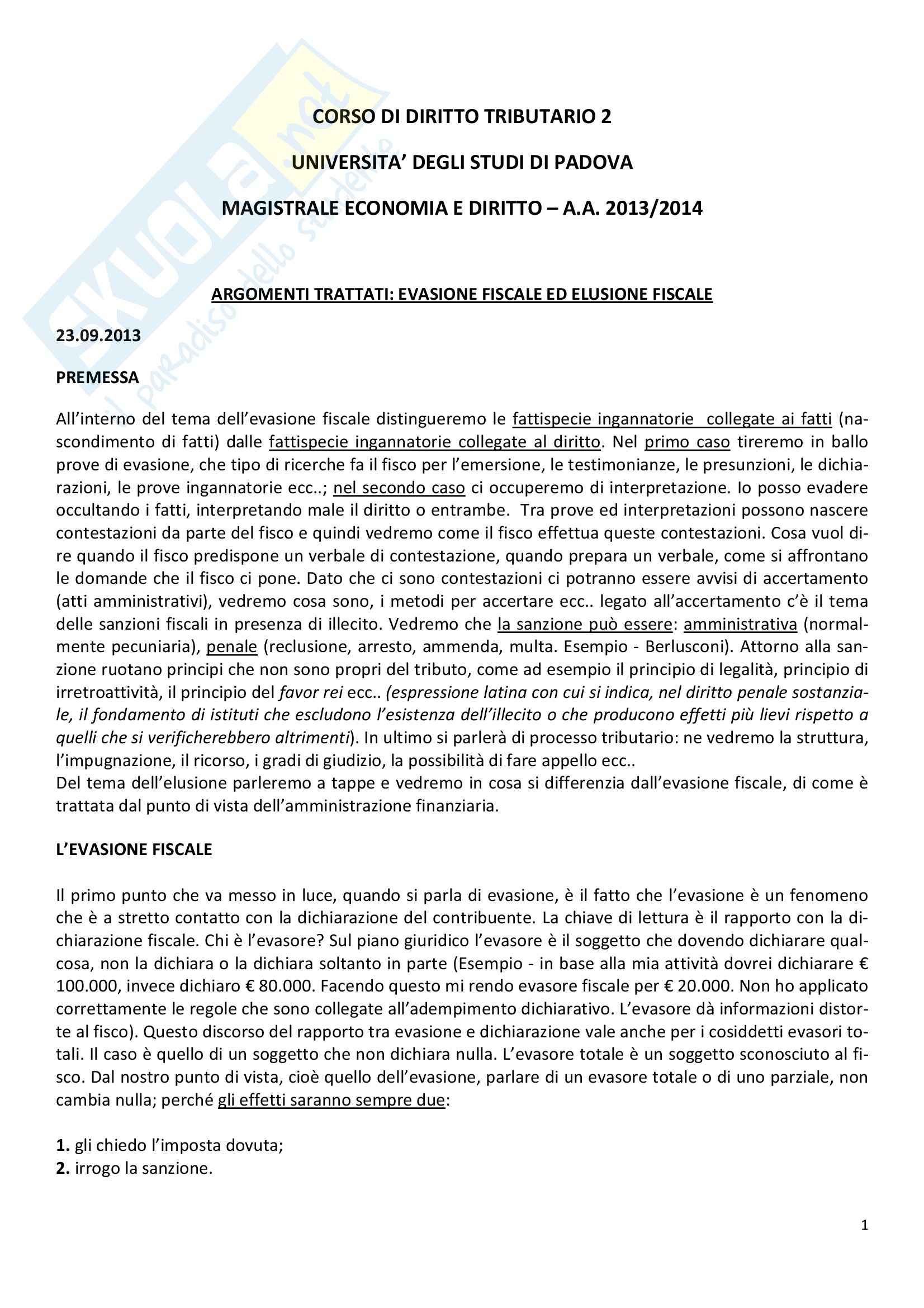 Lezioni, Diritto tributario II Pag. 1