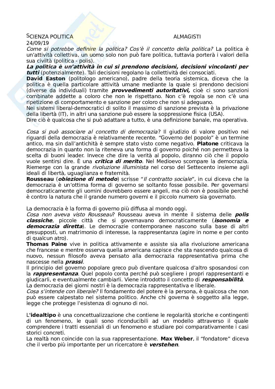 Appunti di Scienza politica Pag. 1