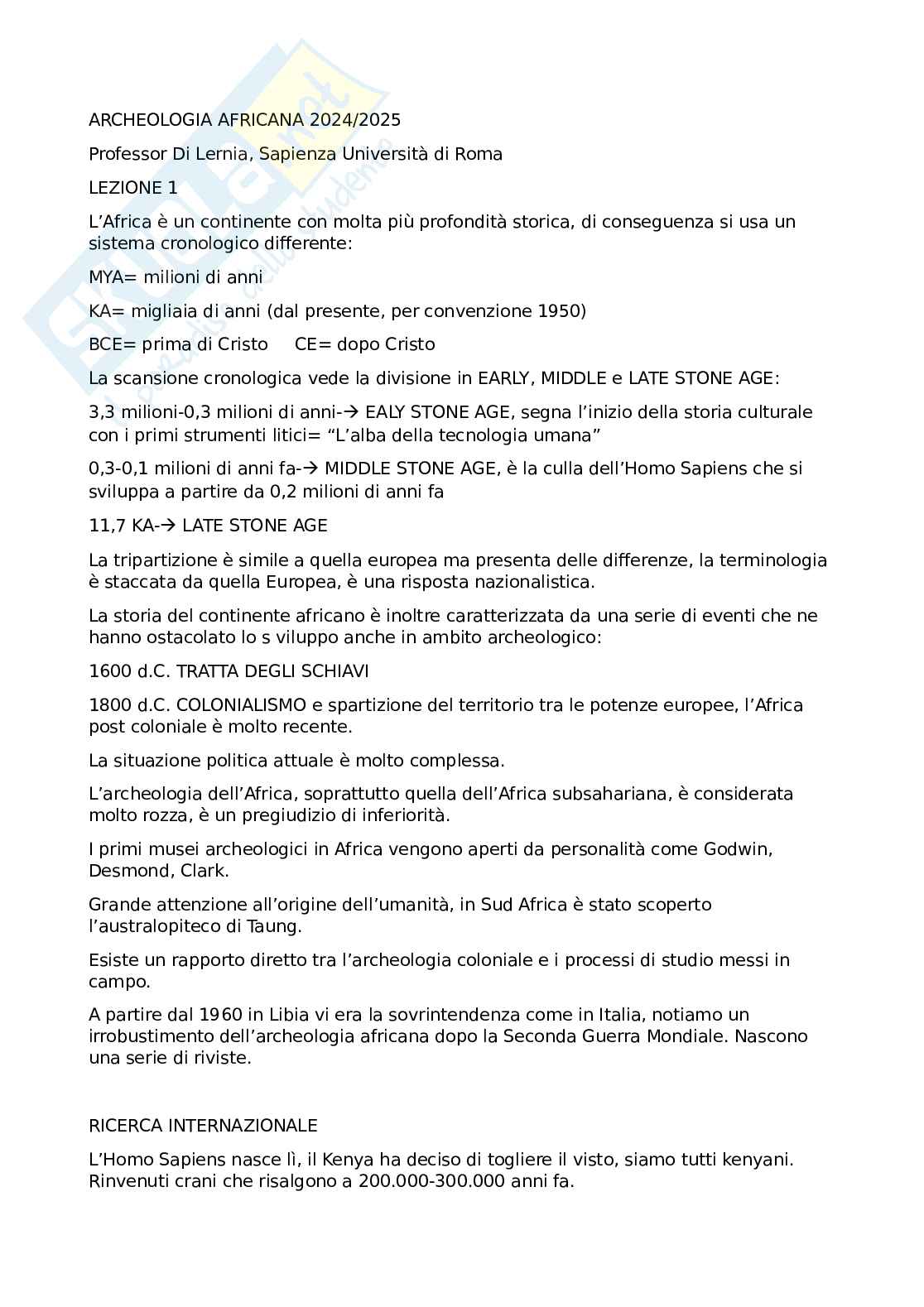 Appunti lezioni Archeologia  Pag. 1