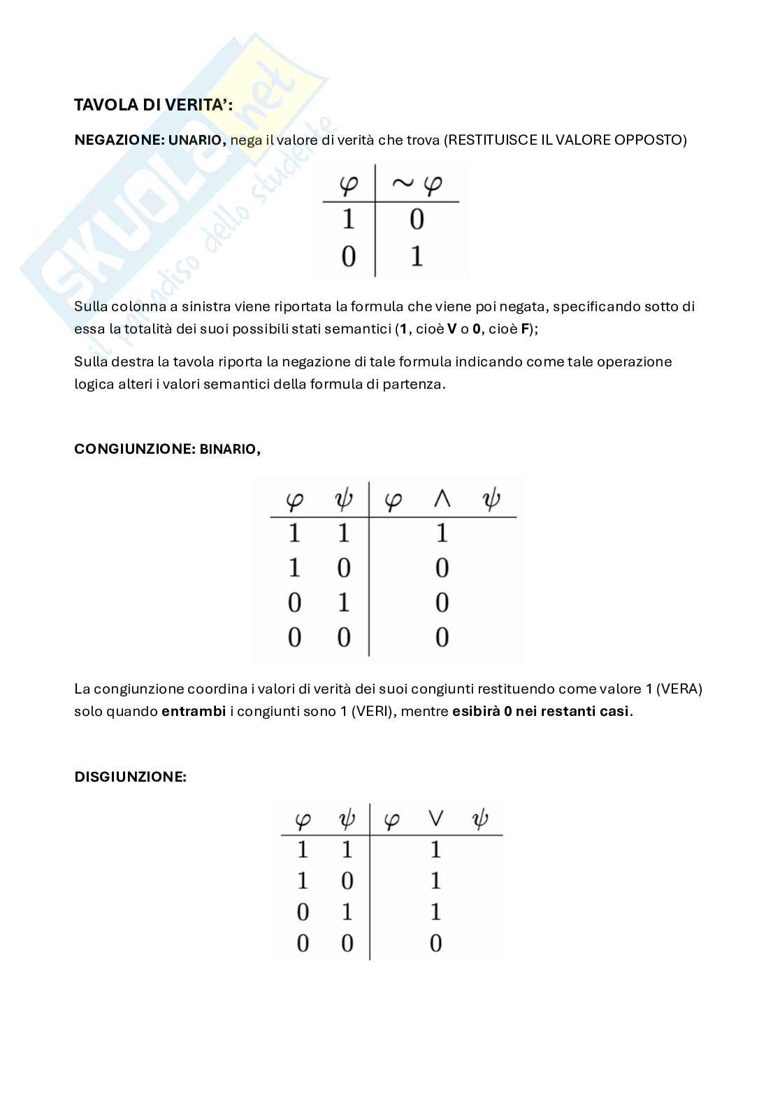 Logica formale: tavole di verità, quantificatori e Identità Pag. 1
