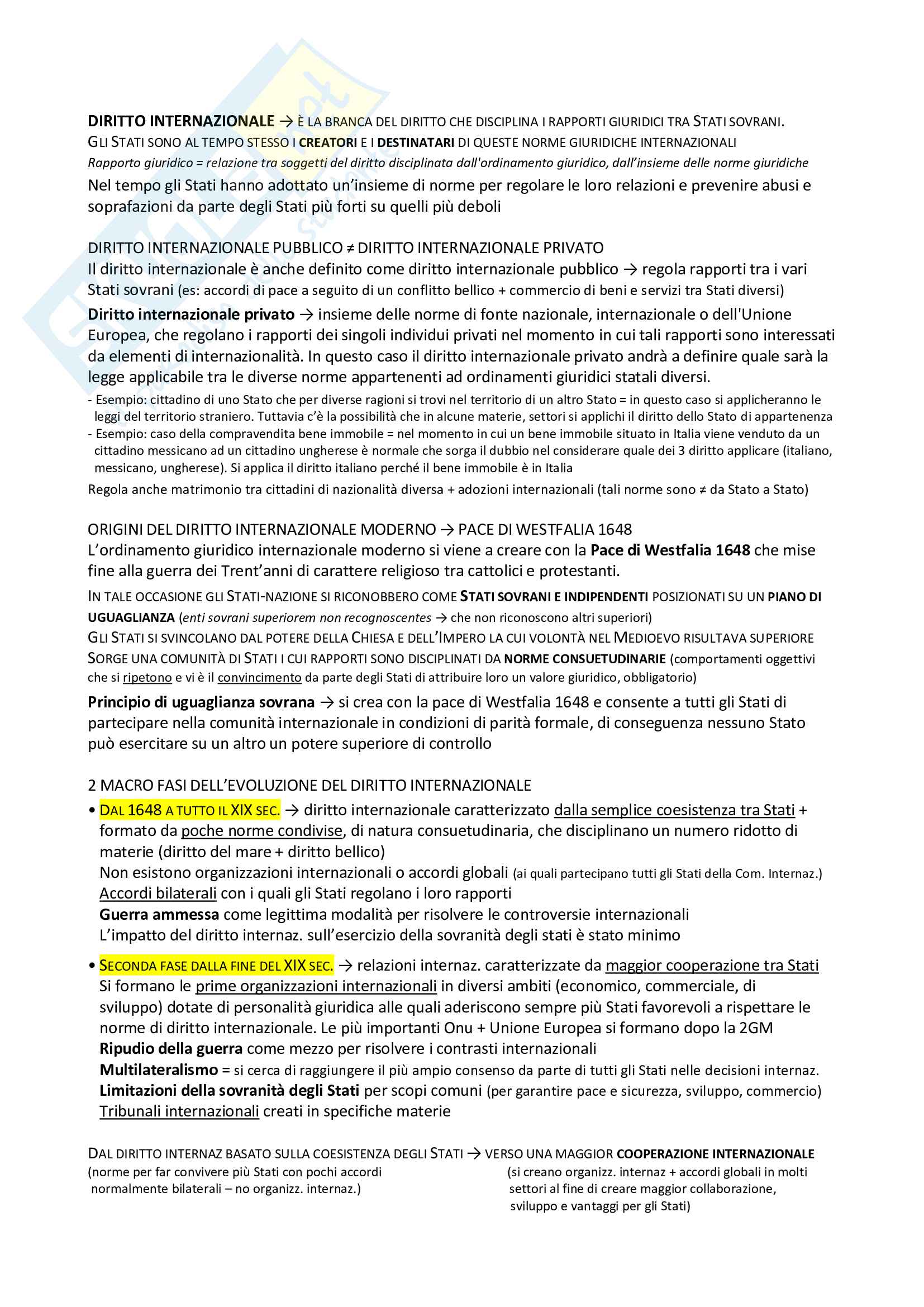 Diritto internazionale - Appunti completi Pag. 1
