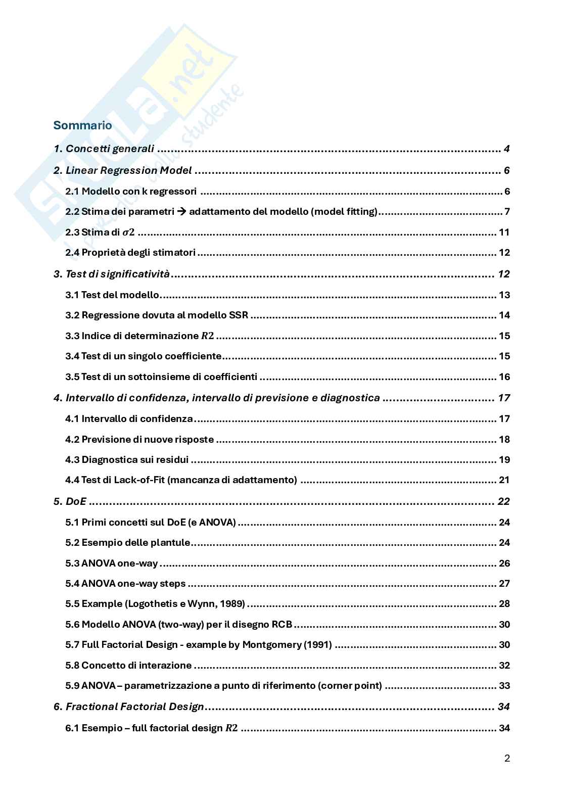 Appunti Statistica per la sperimentazione e le previsioni in ambito tecnologico (parte 1) in italiano Pag. 2