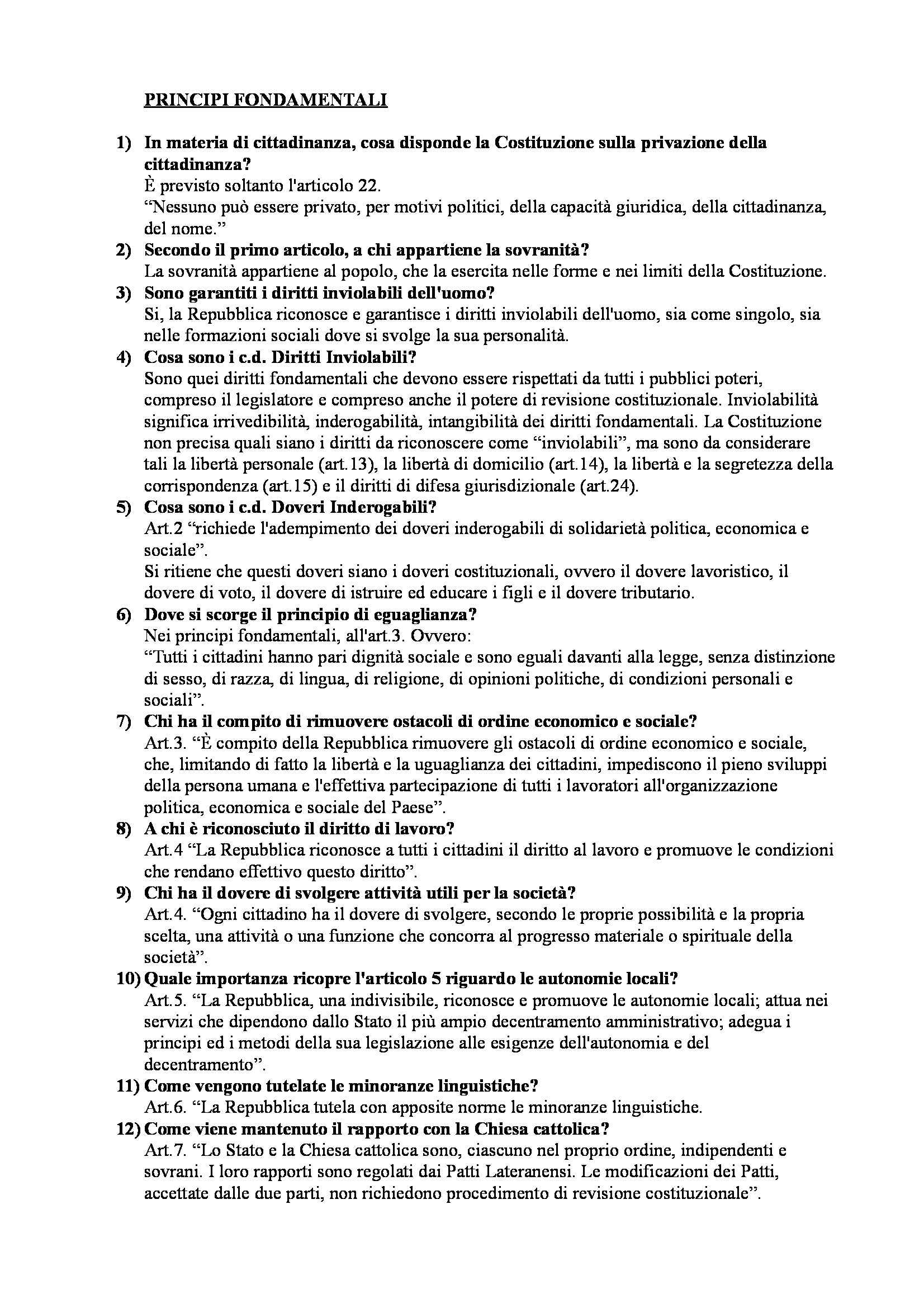 Istituzioni di Diritto Pubblico  - Domande Pag. 2