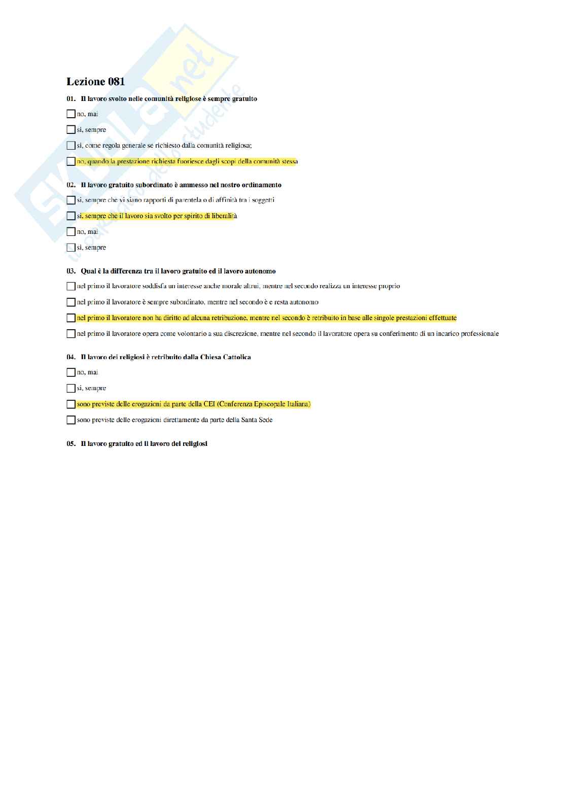 Paniere corretto Diritto del Lavoro Pag. 81