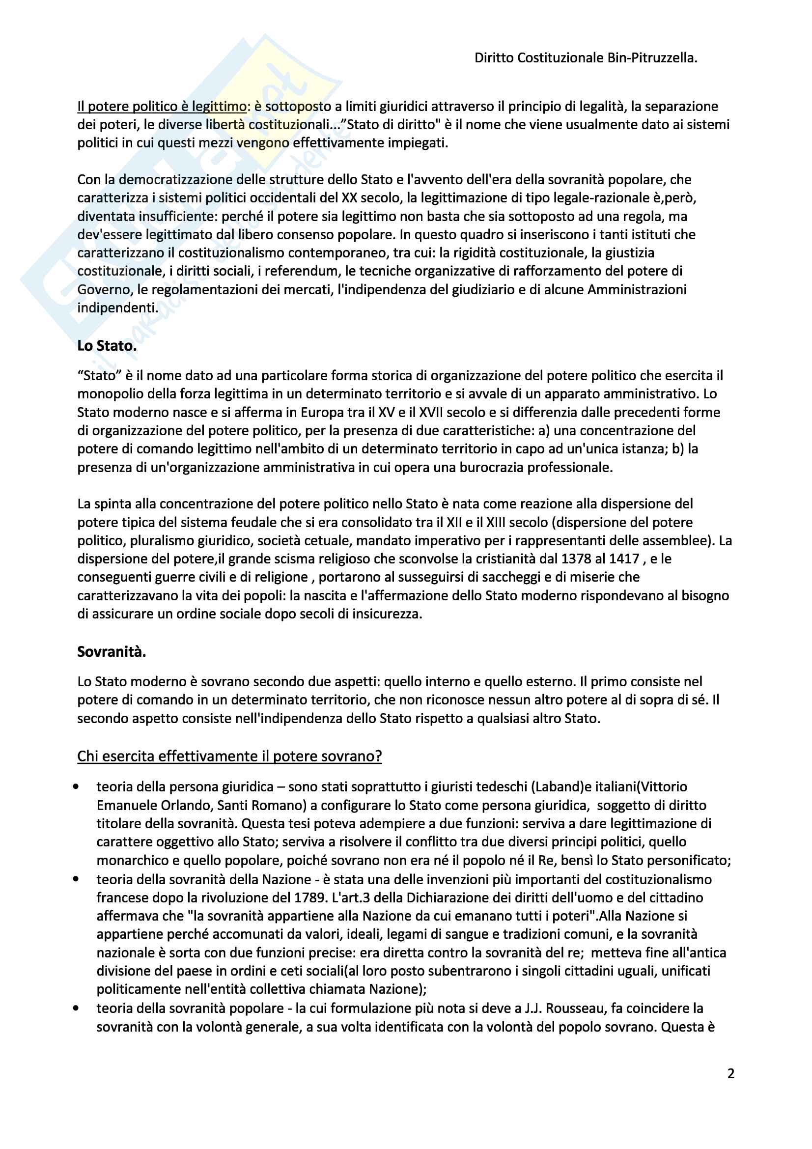 Riassunto esame Diritto costituzionale, prof. Bottari, libro consigliato Diritto costituzionale, Bin, Pitruzzella Pag. 2