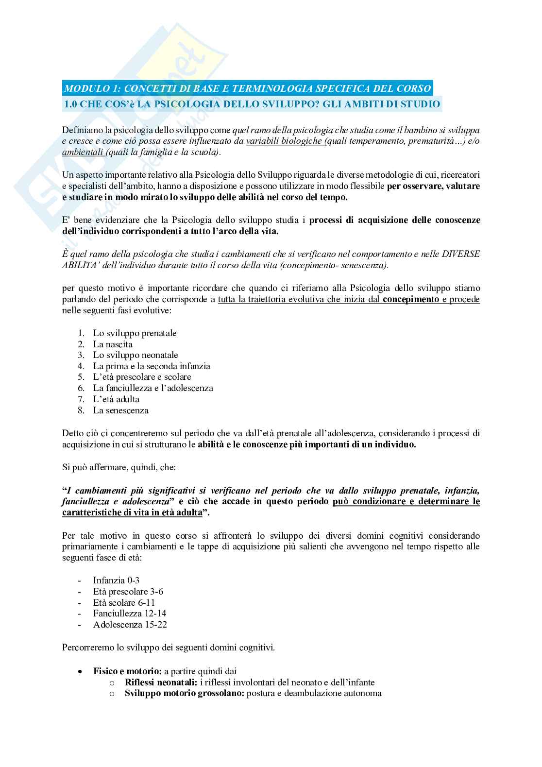 Psicologia dello sviluppo Pag. 1