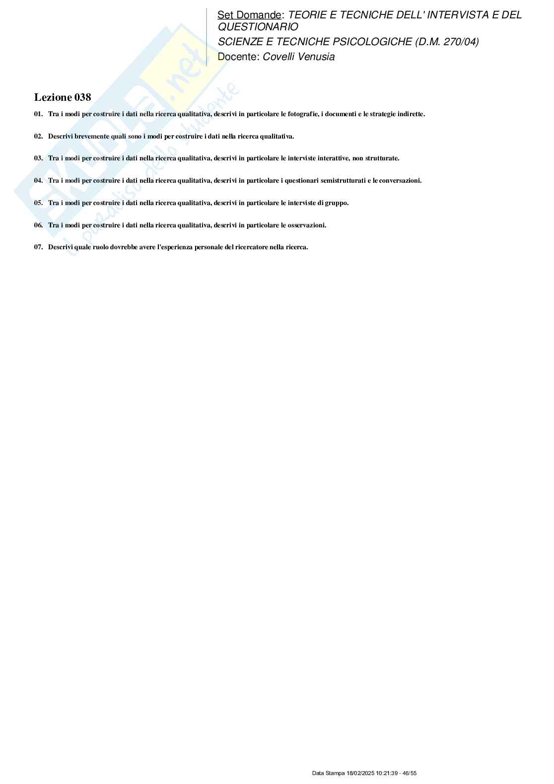 Paniere nuovo completo di Teorie e tecniche dell' intervista e del questionario (2025) Pag. 46