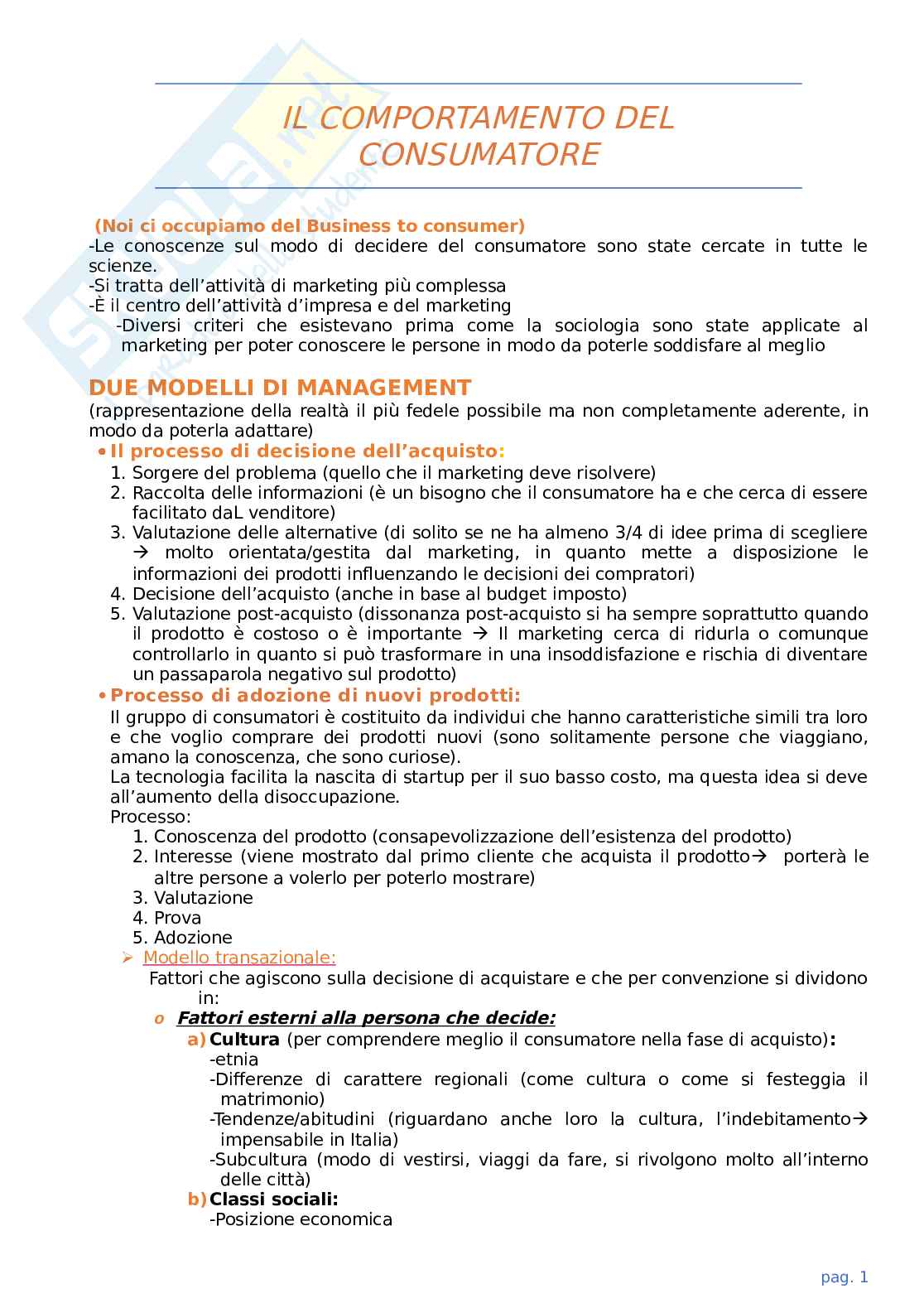Appunti di Marketing generale Pag. 1