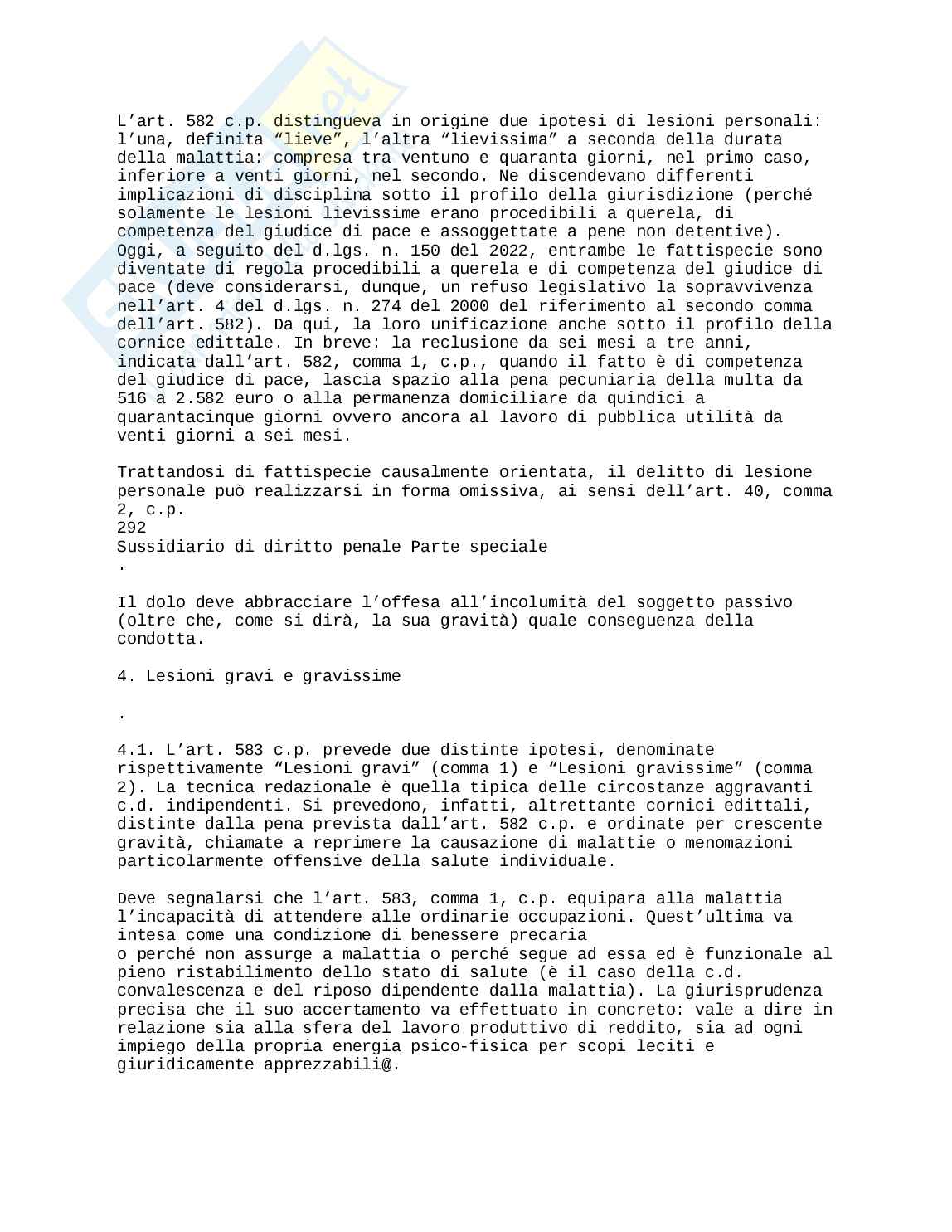 Diritto penale II - lesioni Pag. 1