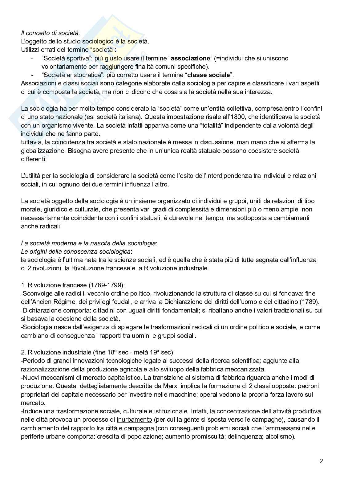 Riassunto esame Sociologia , Prof. Corradi Consuelo, libro consigliato Sociologia, Ambrosini, Sciolla Pag. 2