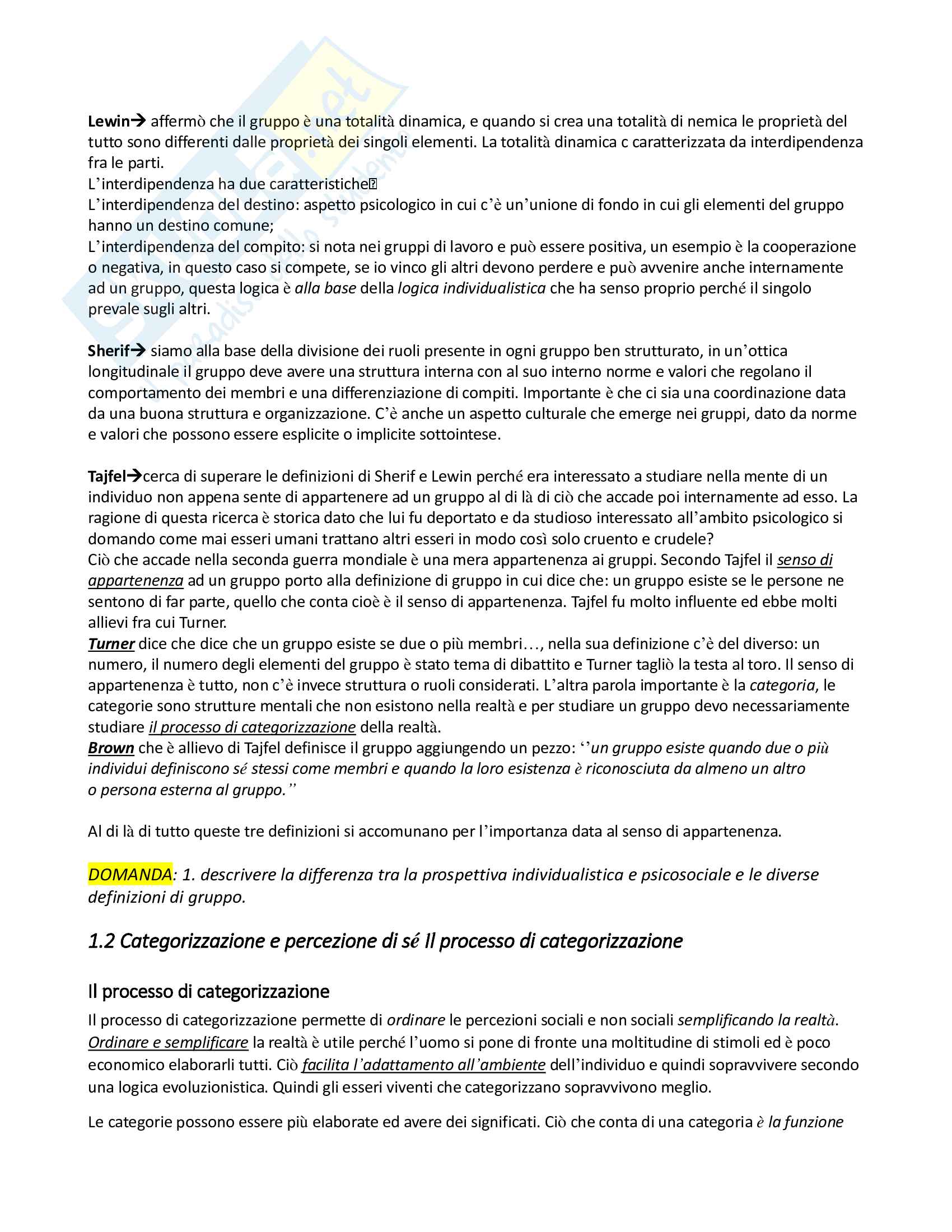 Riassunto esame psicologia dei gruppi, prof. Voci Alberto Pag. 2