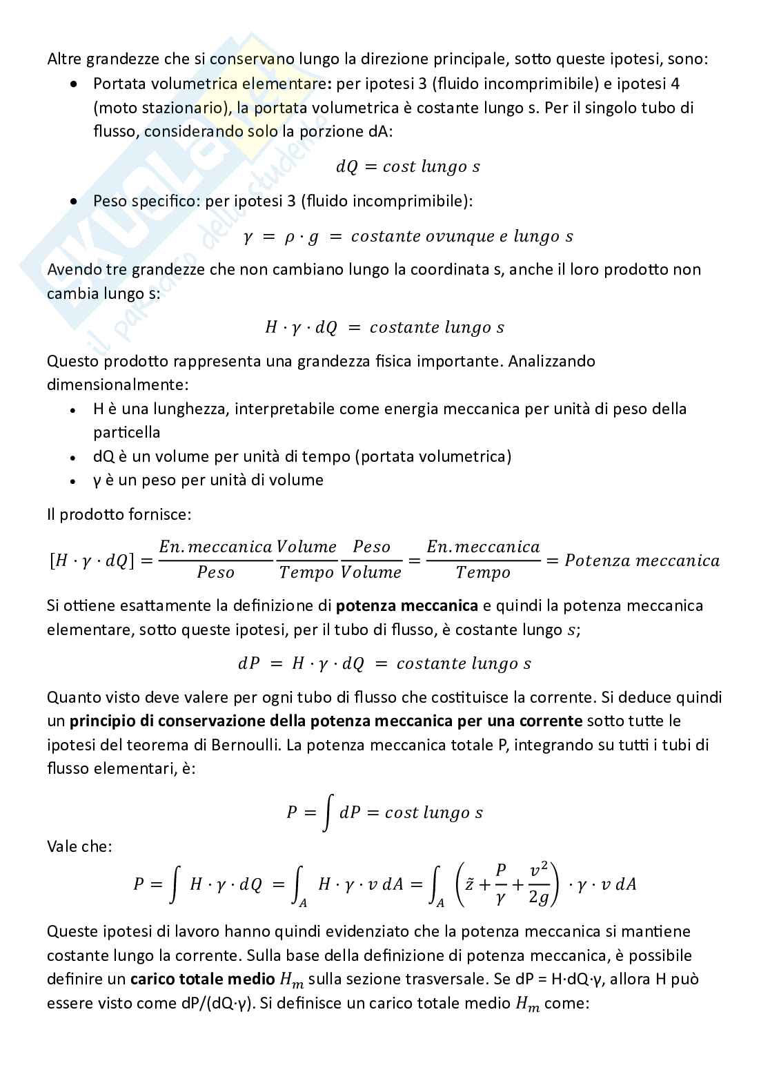 Meccanica dei fluidi, parte 6 - Fluidi ideali, teorema di Bernoulli alle traiettorie e alle correnti lineari Pag. 26