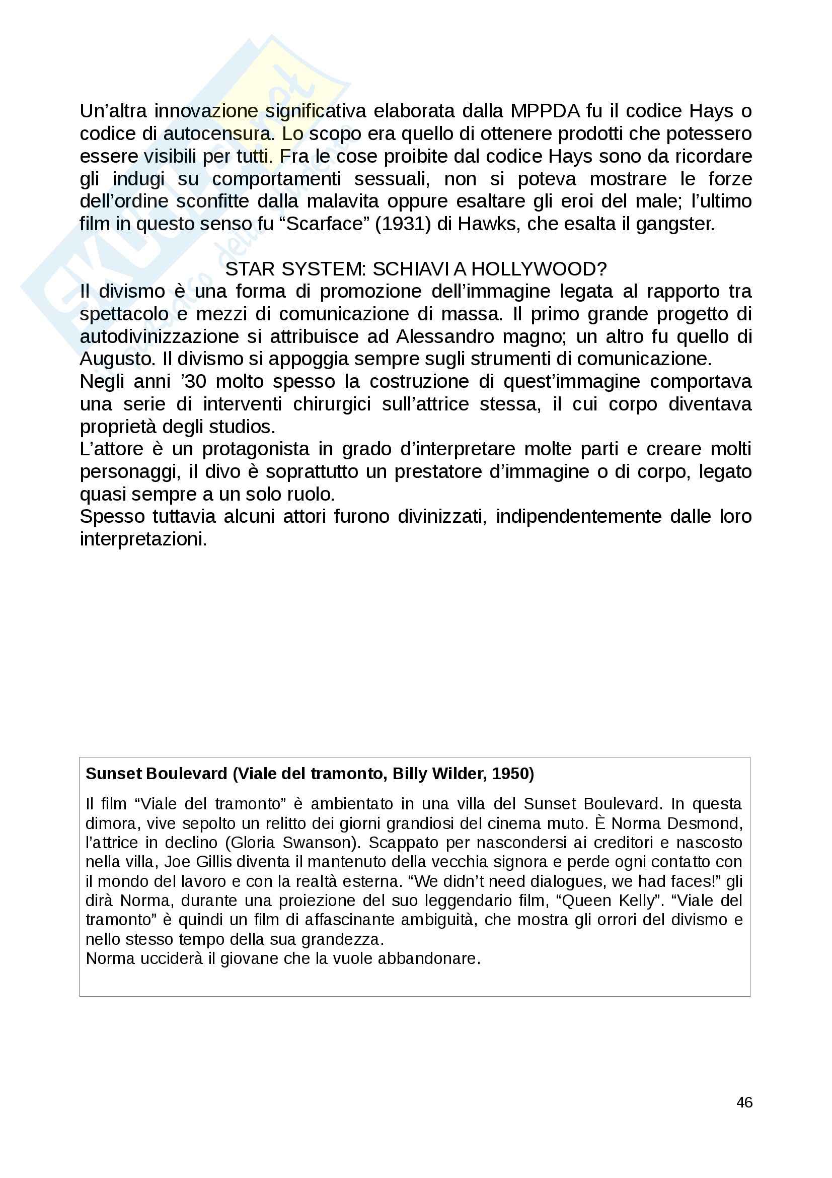 Riassunto esame Storia cinema, prof. Canova, libro consigliato L'avventura del cinematografo, Bernardi Pag. 46