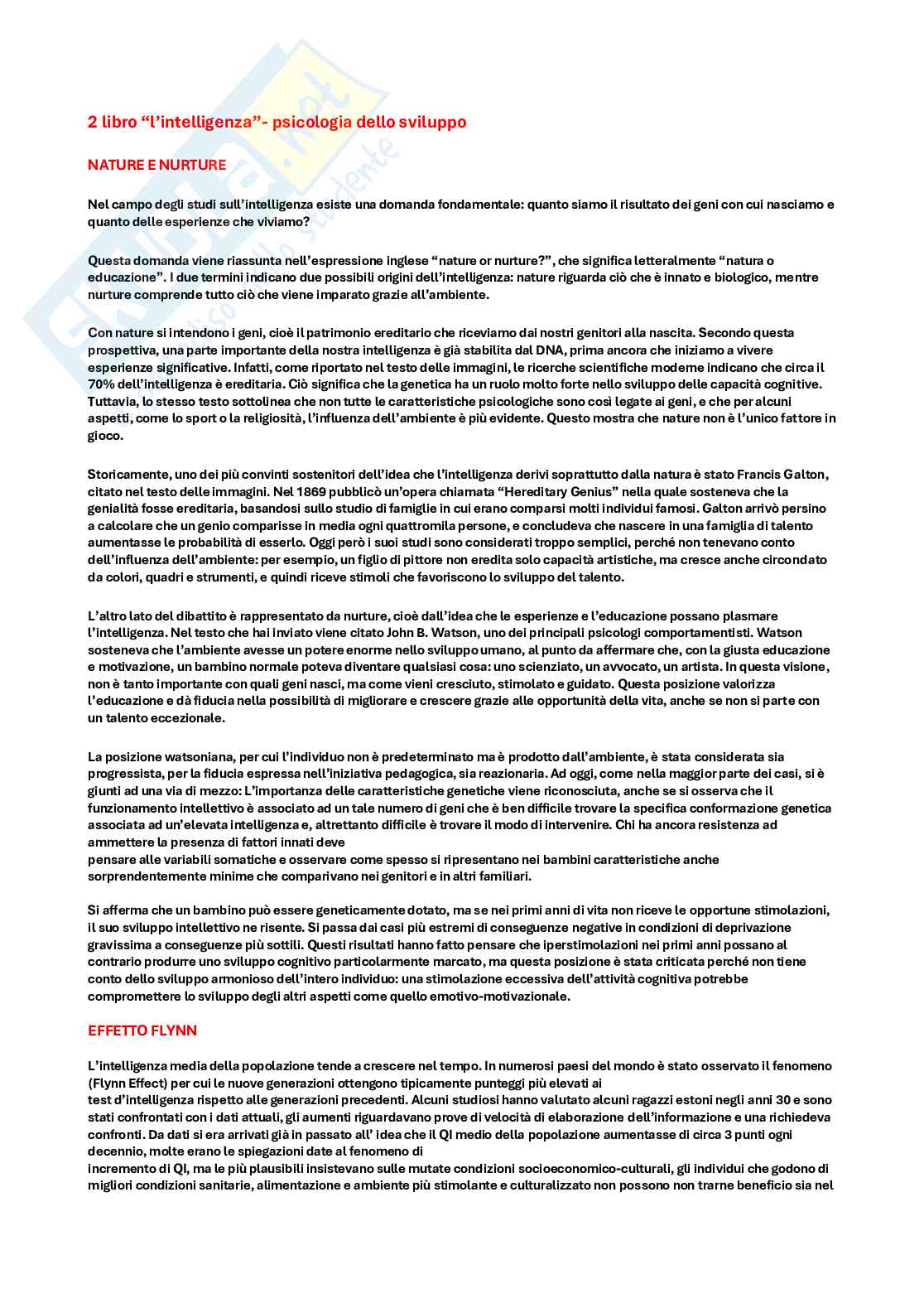 Riassunto esame Fondamenti di Psicologia Dinamica, Prof. Fastame Maria Chiara, libro consigliato L'intelligenza, Cornoldi Pag. 1