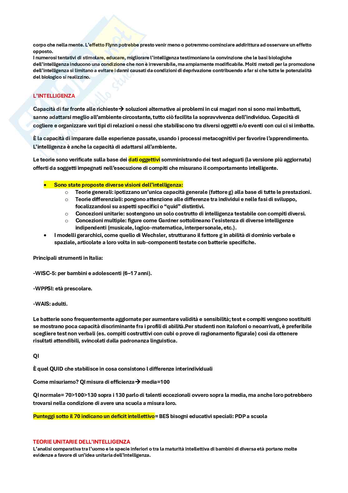 Riassunto esame Fondamenti di Psicologia Dinamica, Prof. Fastame Maria Chiara, libro consigliato L'intelligenza, Cornoldi Pag. 2