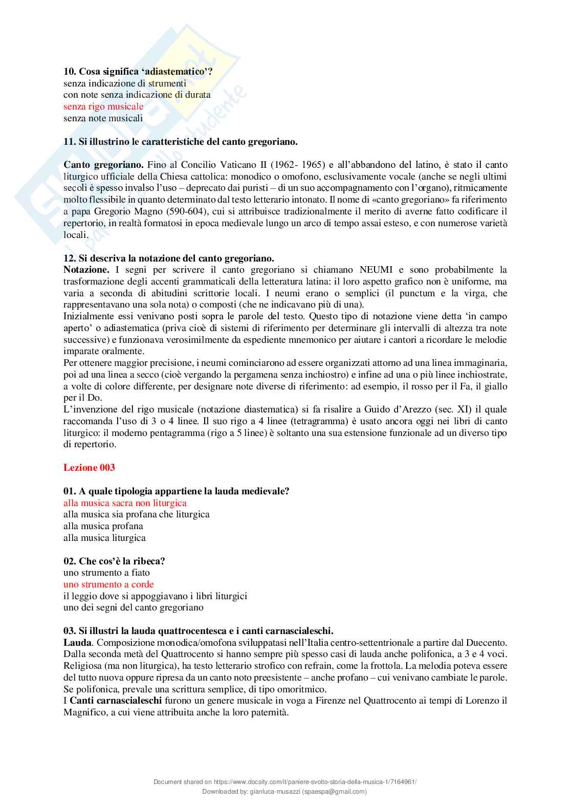 Paniere chiuse svolte Storia della musica Pag. 2