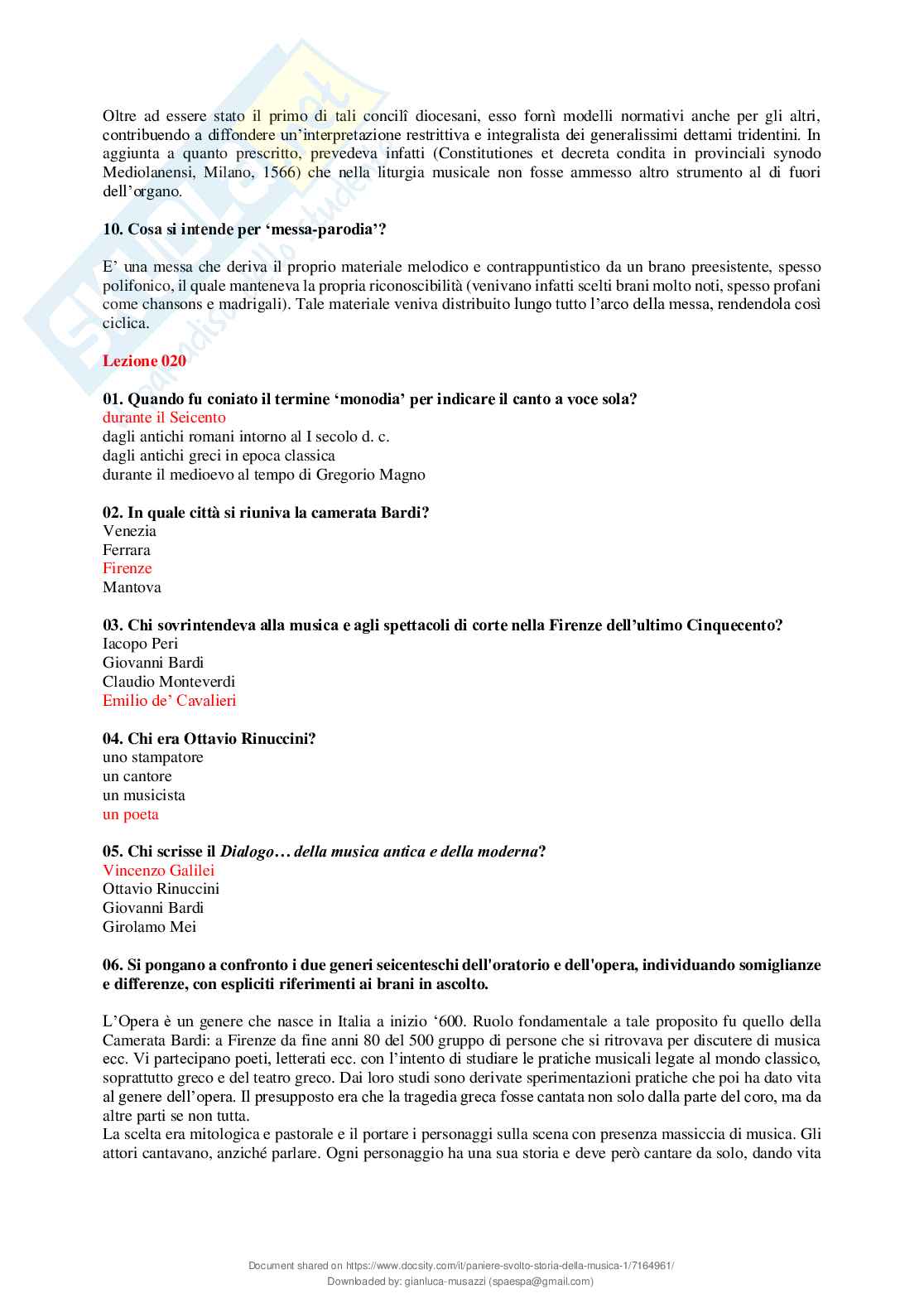 Paniere chiuse svolte Storia della musica Pag. 21