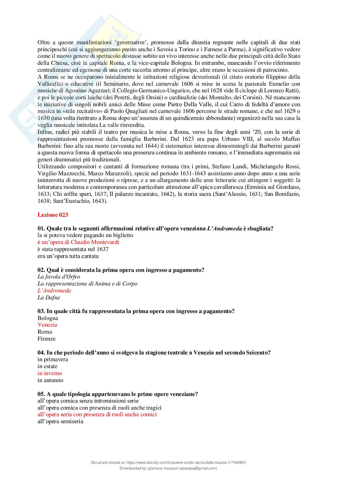 Paniere chiuse svolte Storia della musica Pag. 26