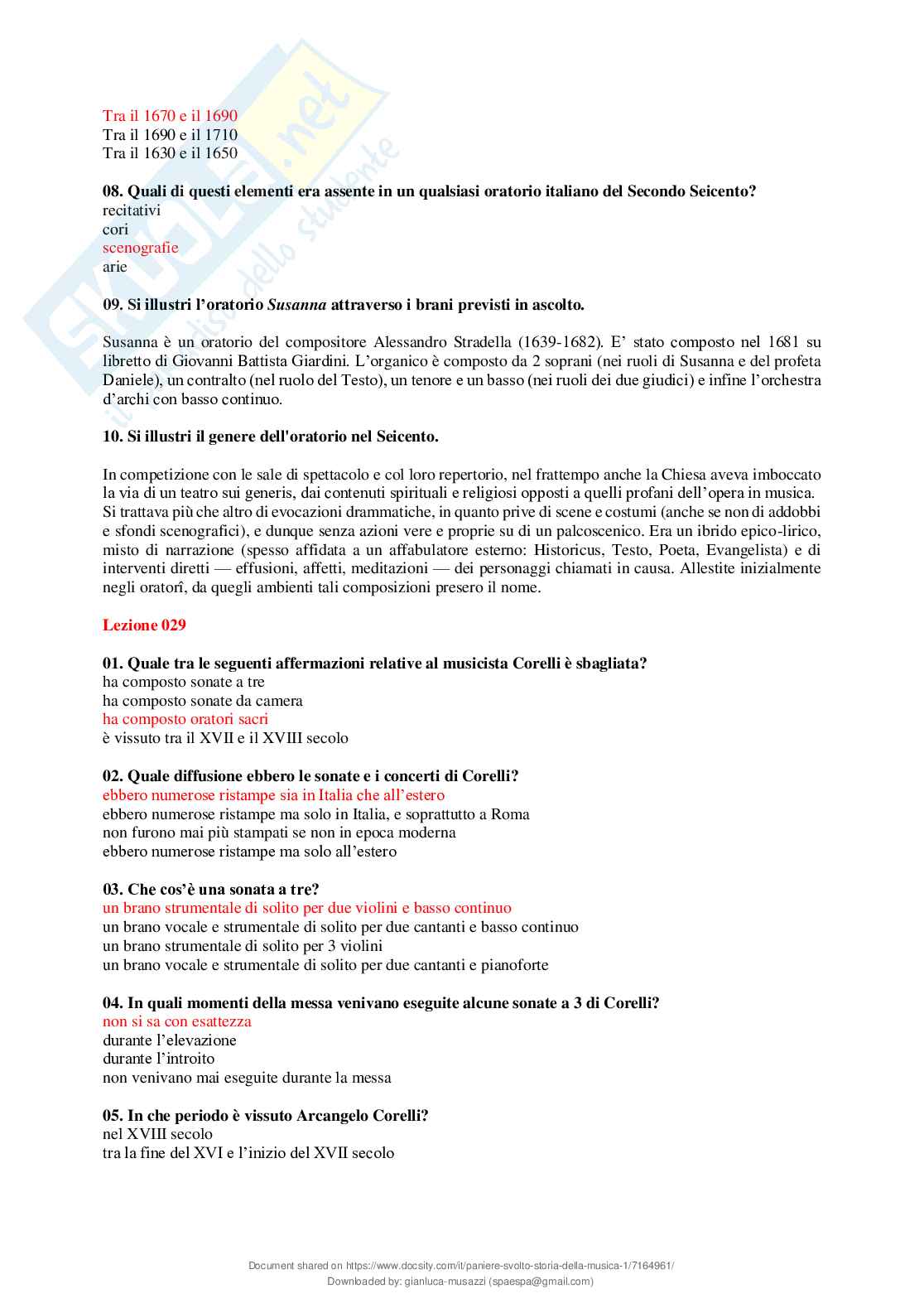 Paniere chiuse svolte Storia della musica Pag. 31