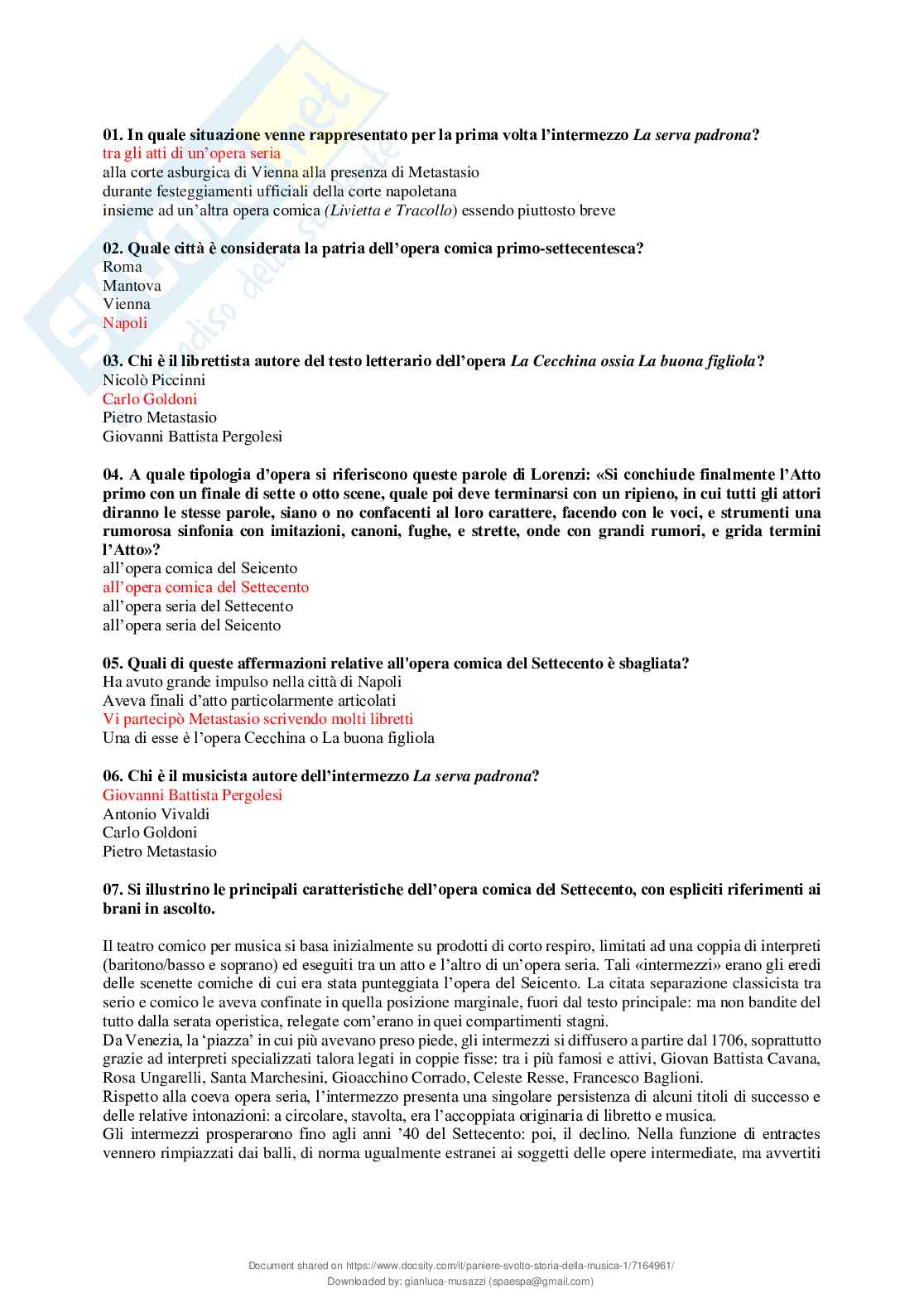Paniere chiuse svolte Storia della musica Pag. 36
