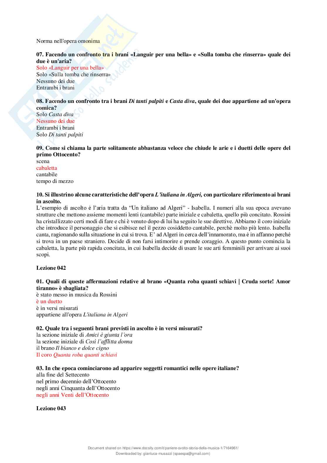 Paniere chiuse svolte Storia della musica Pag. 41