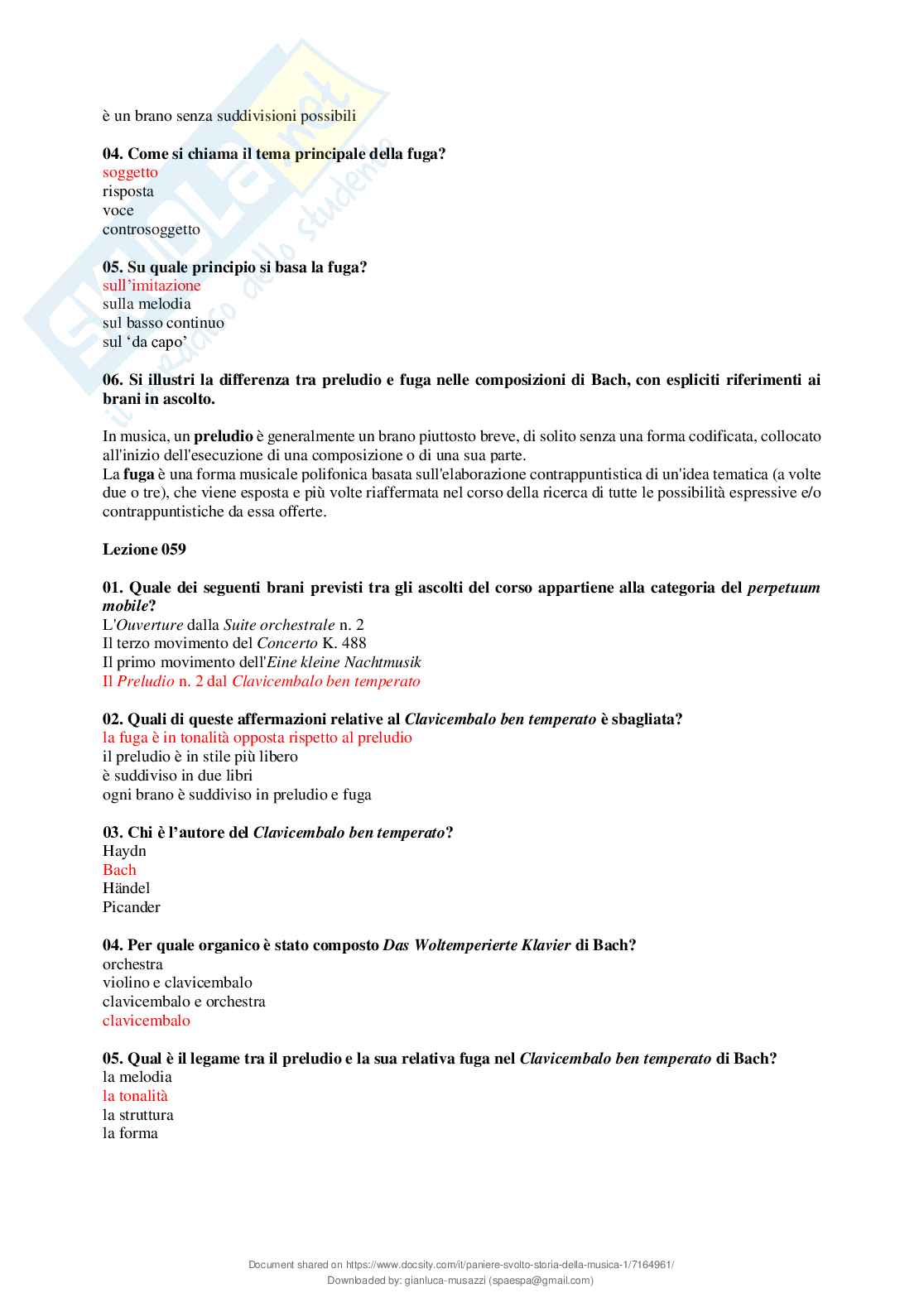 Paniere chiuse svolte Storia della musica Pag. 56