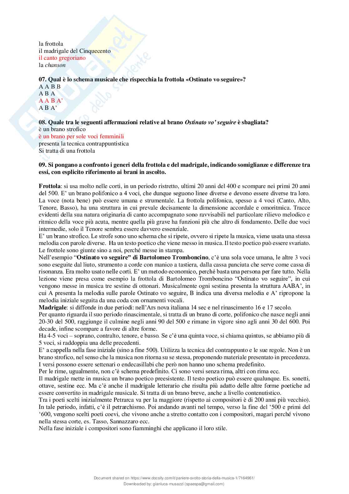 Paniere chiuse svolte Storia della musica Pag. 6