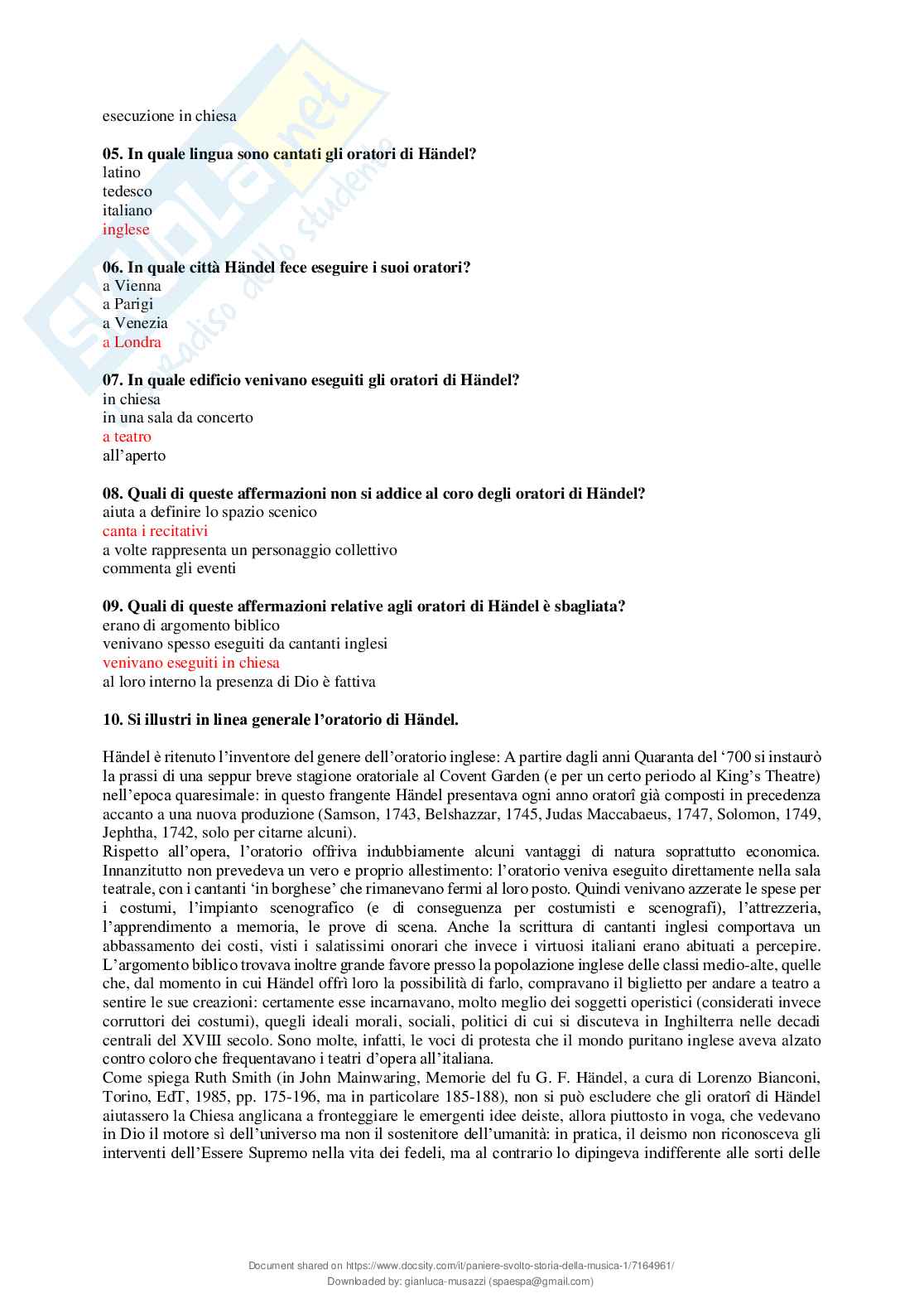 Paniere chiuse svolte Storia della musica Pag. 61