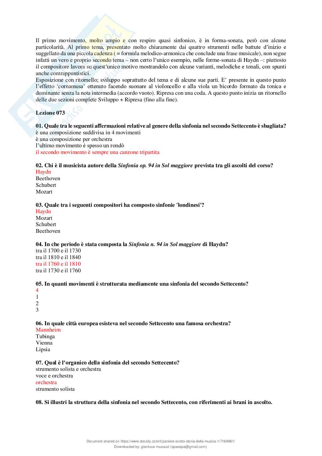Paniere chiuse svolte Storia della musica Pag. 76