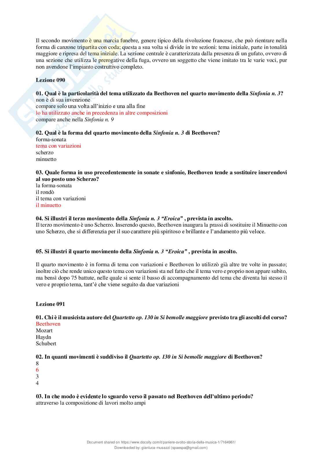 Paniere chiuse svolte Storia della musica Pag. 91