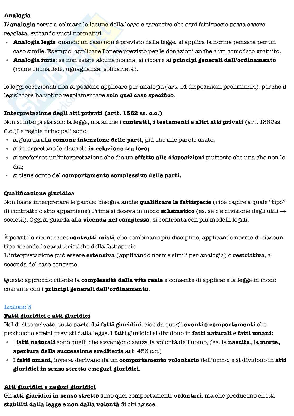 Terza e quarta lezione di Diritto privato  Pag. 1