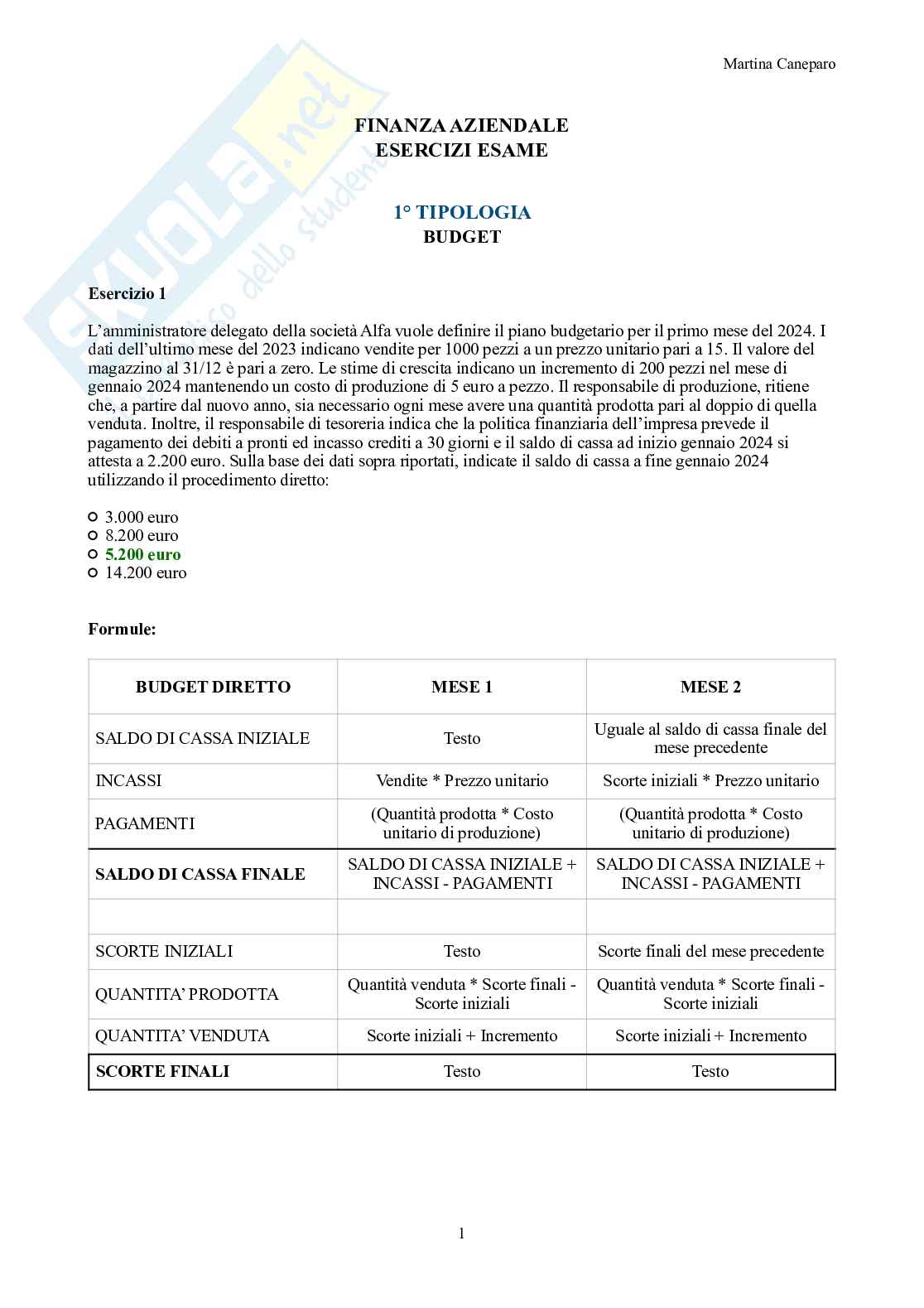 Finanza aziendale – Parte 3 – Le 3 tipologie di esercizio dello scritto svolte Pag. 1
