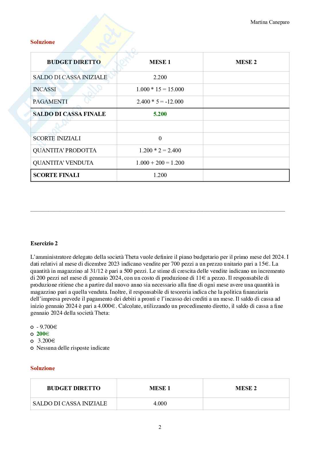 Finanza aziendale – Parte 3 – Le 3 tipologie di esercizio dello scritto svolte Pag. 2