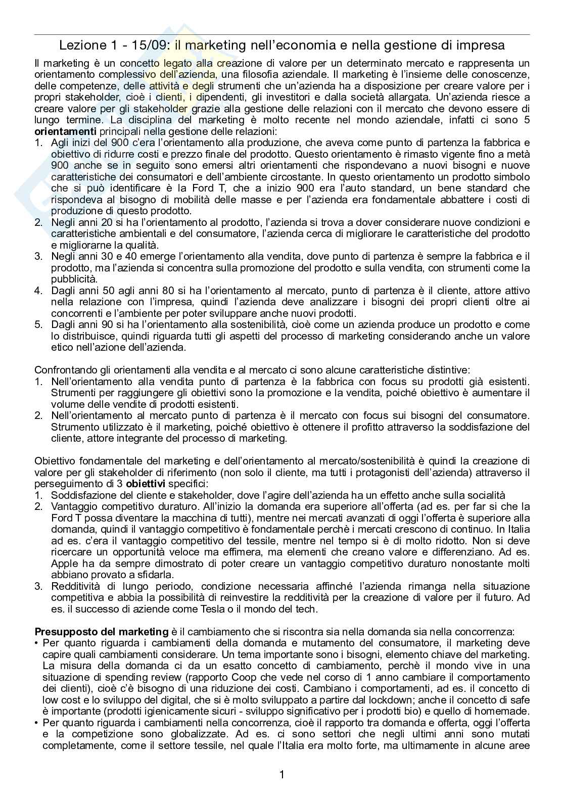Appunti lezione Marketing   Pag. 1