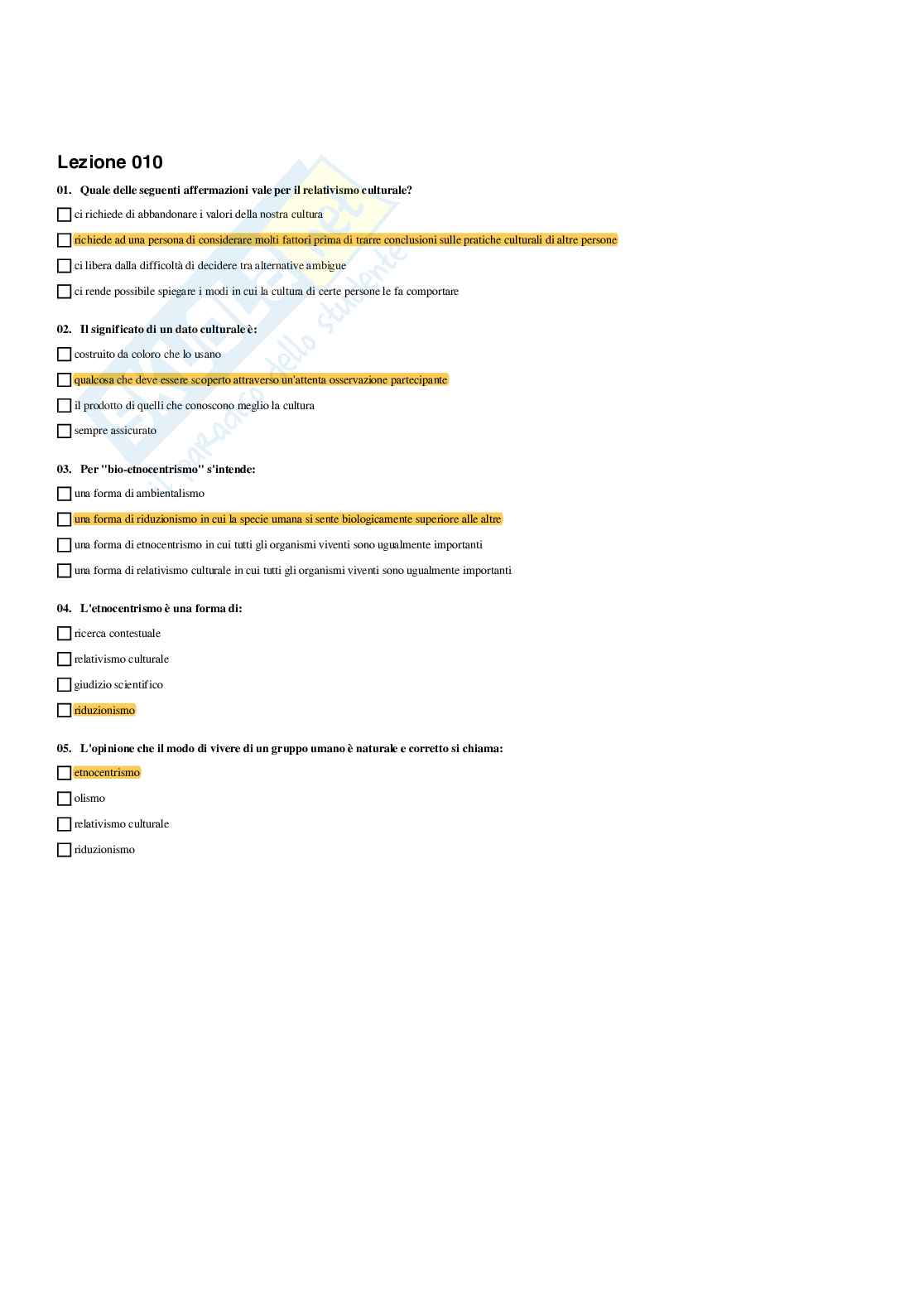 Paniere completo di Antropologia culturale c (2025) - Risposte multiple  Pag. 11