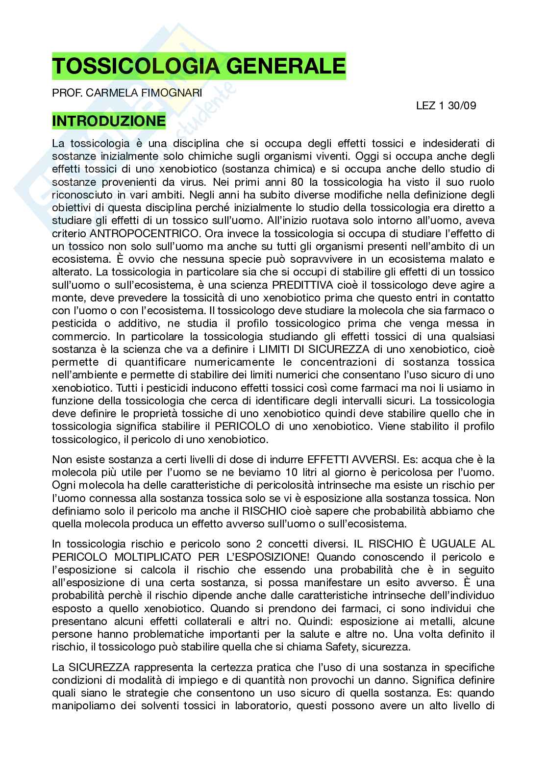 Tossicologia generale - parte 1 Pag. 1