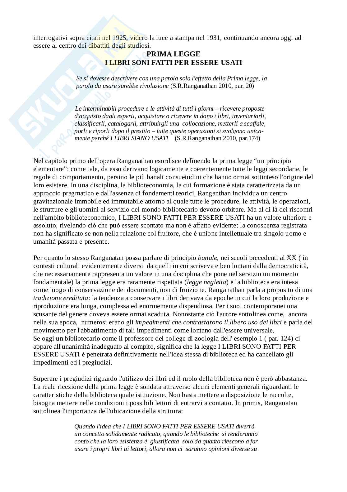 Approfondimento su Ranganathan, Le Cinque leggi della biblioteconomia Pag. 2