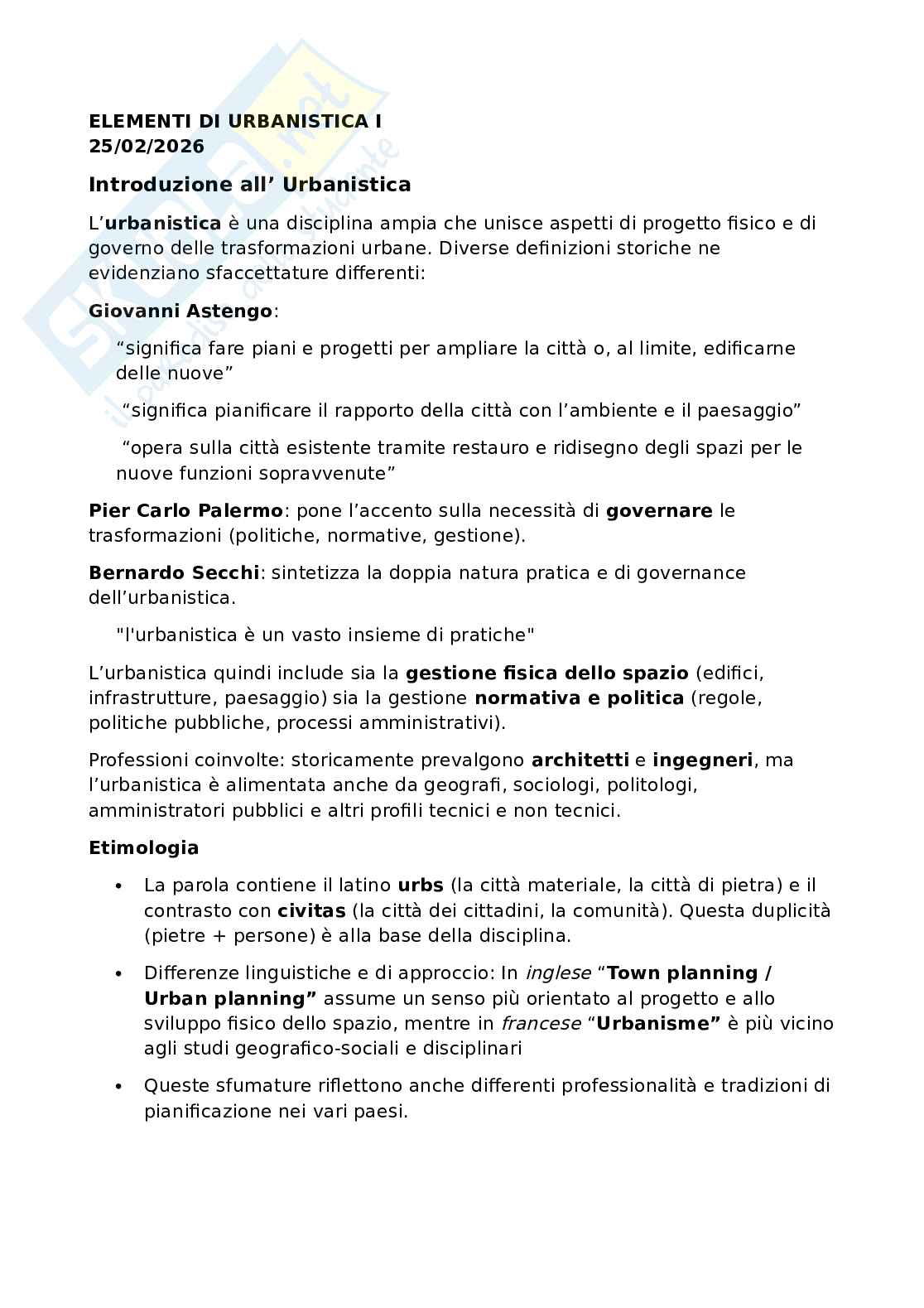 Urbanistica - Prima lezione Pag. 1