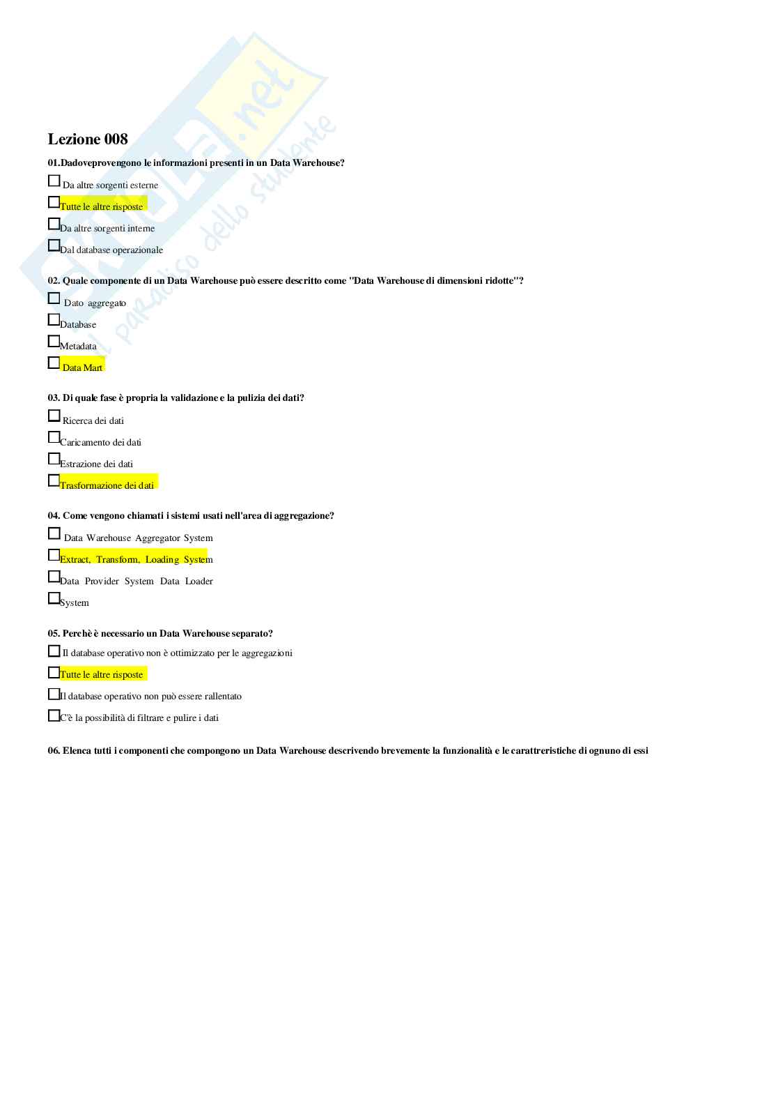 Sistemi per il supporto alle decisioni – Paniere risposte chiuse completo (150) – A.A. 2025/2026 Pag. 11
