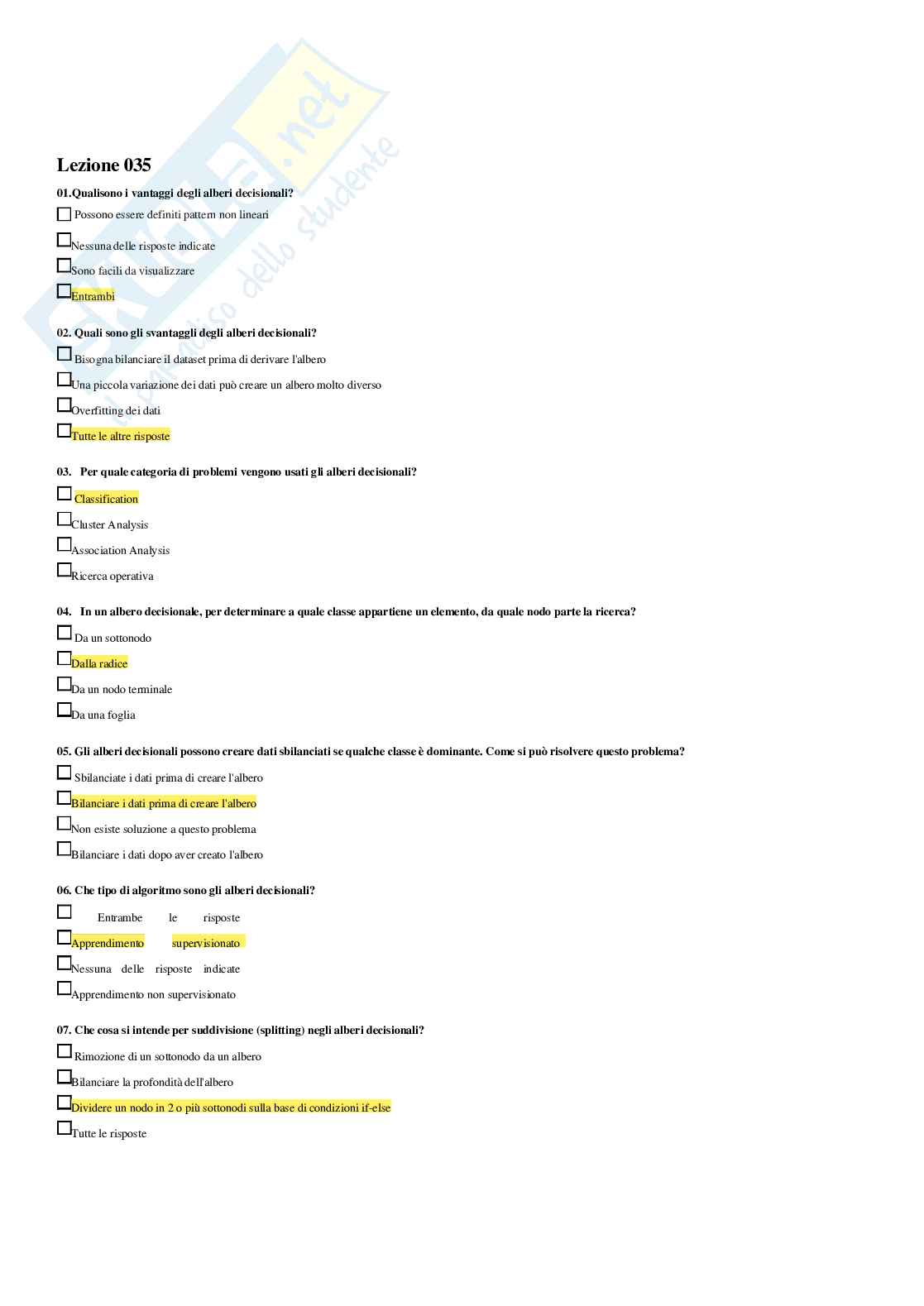 Sistemi per il supporto alle decisioni – Paniere risposte chiuse completo (150) – A.A. 2025/2026 Pag. 41