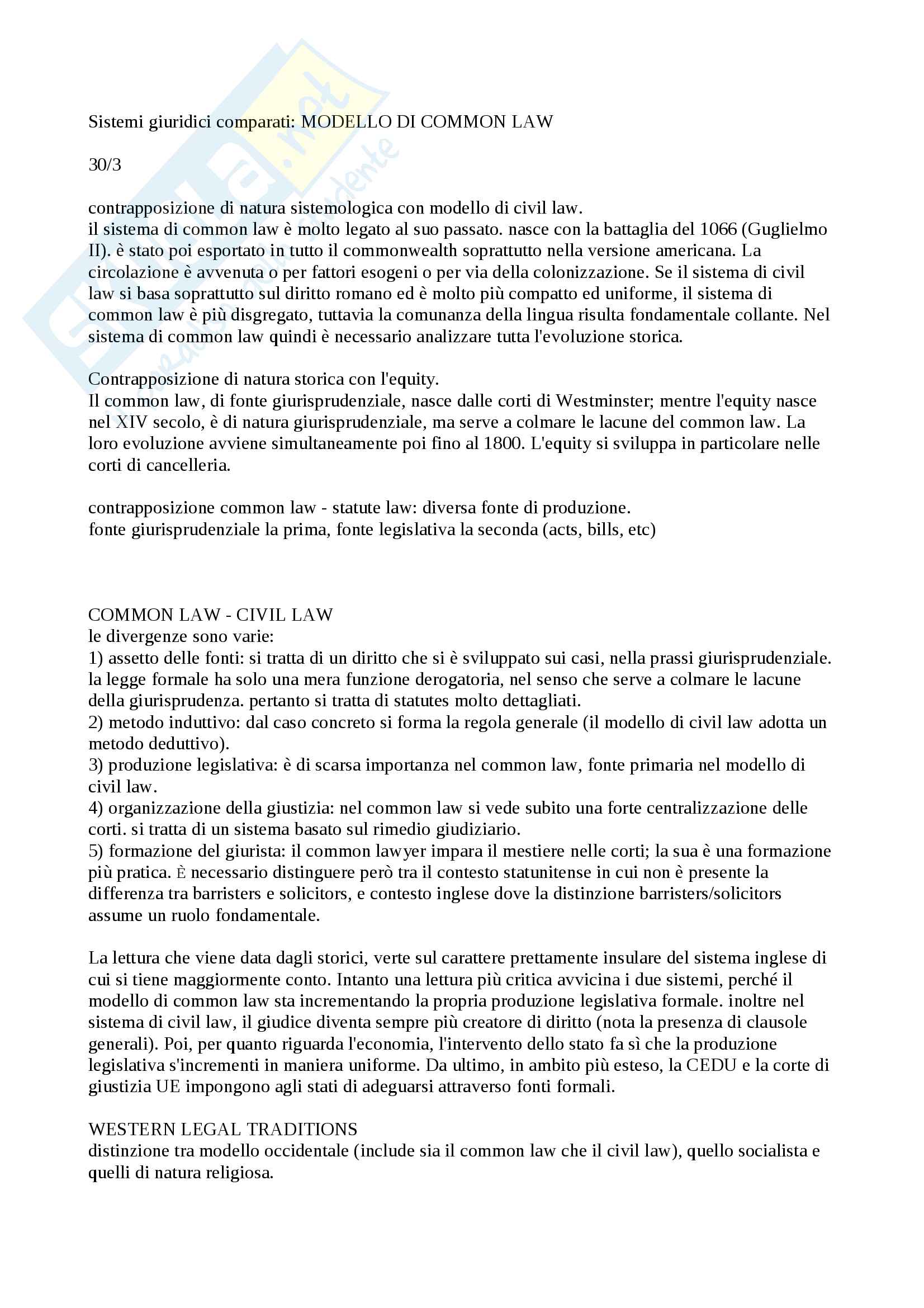 Sistemi giuridici comparati: Common Law Pag. 1