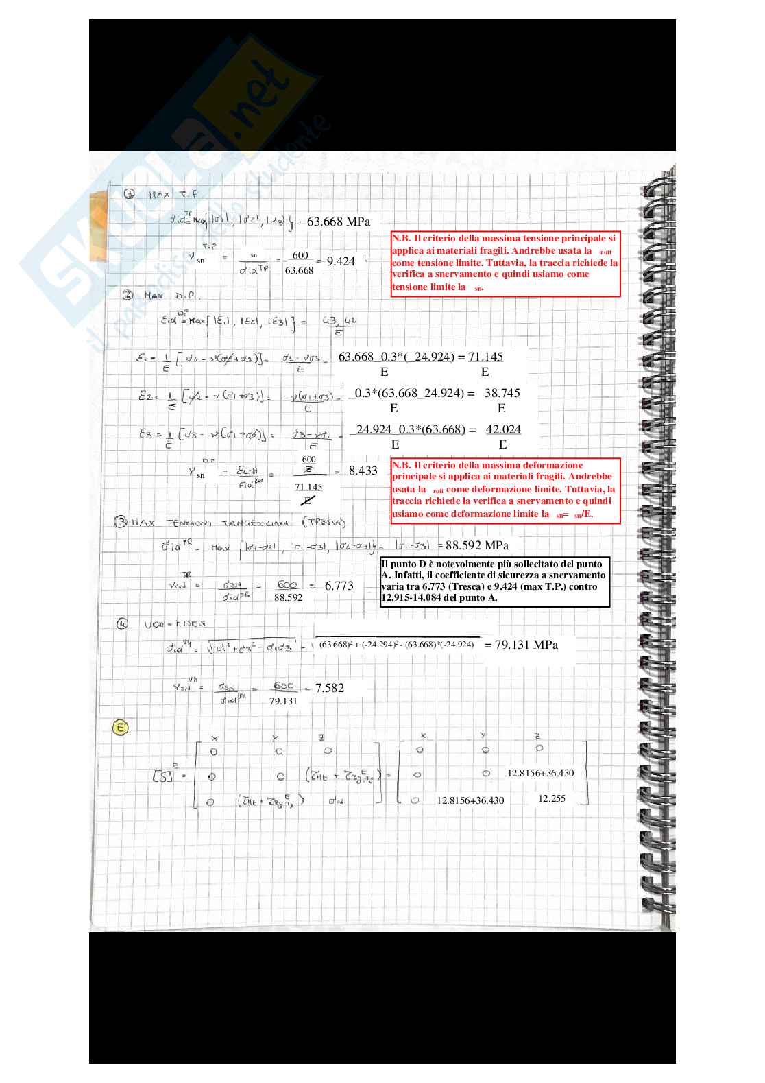 Appunti di Meccanica dei materiali e progettazione meccanica - Esempi numerici  criteri di resistenza Pag. 16