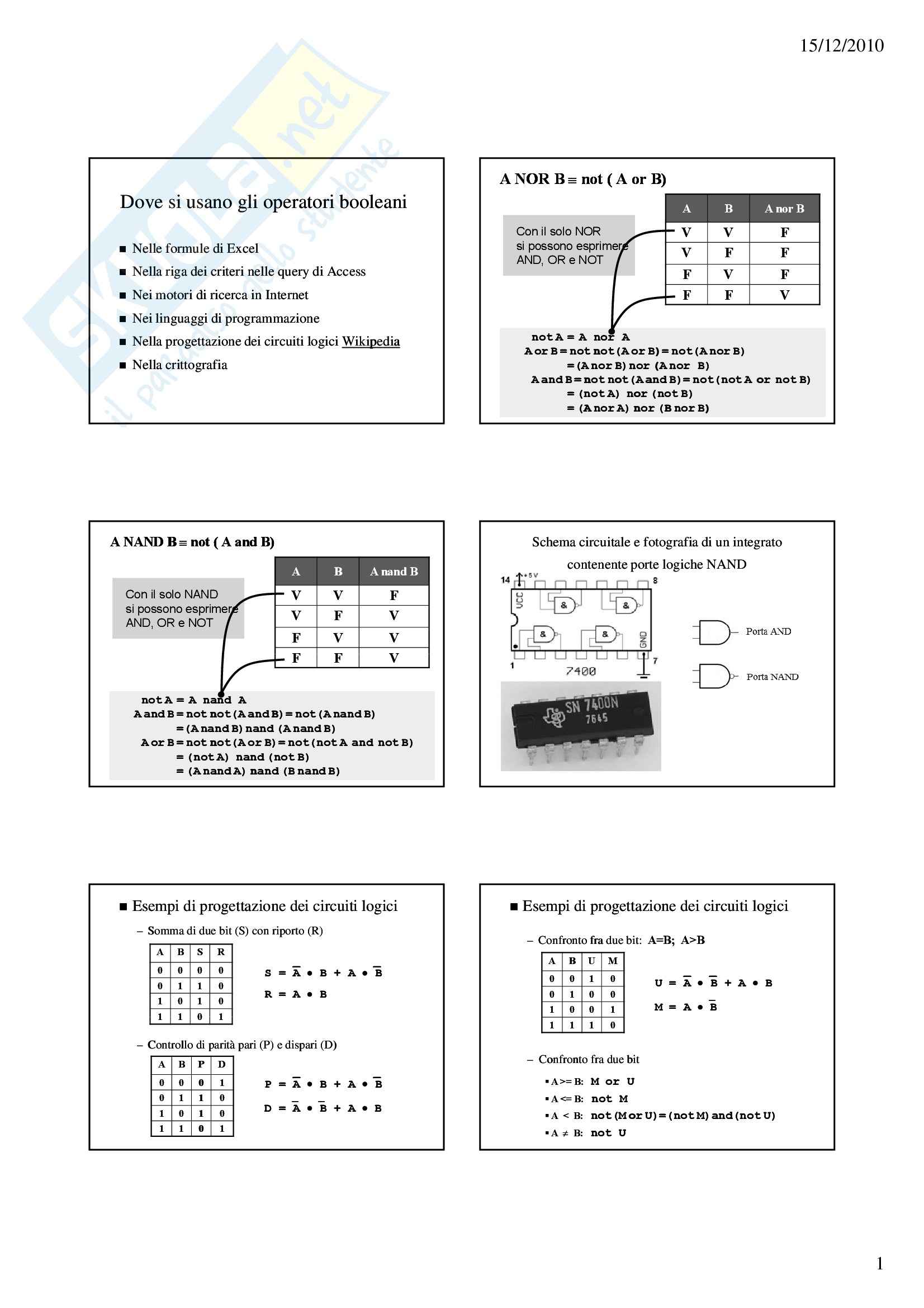 Informatica - algebra boleana (parte 3) Pag. 1
