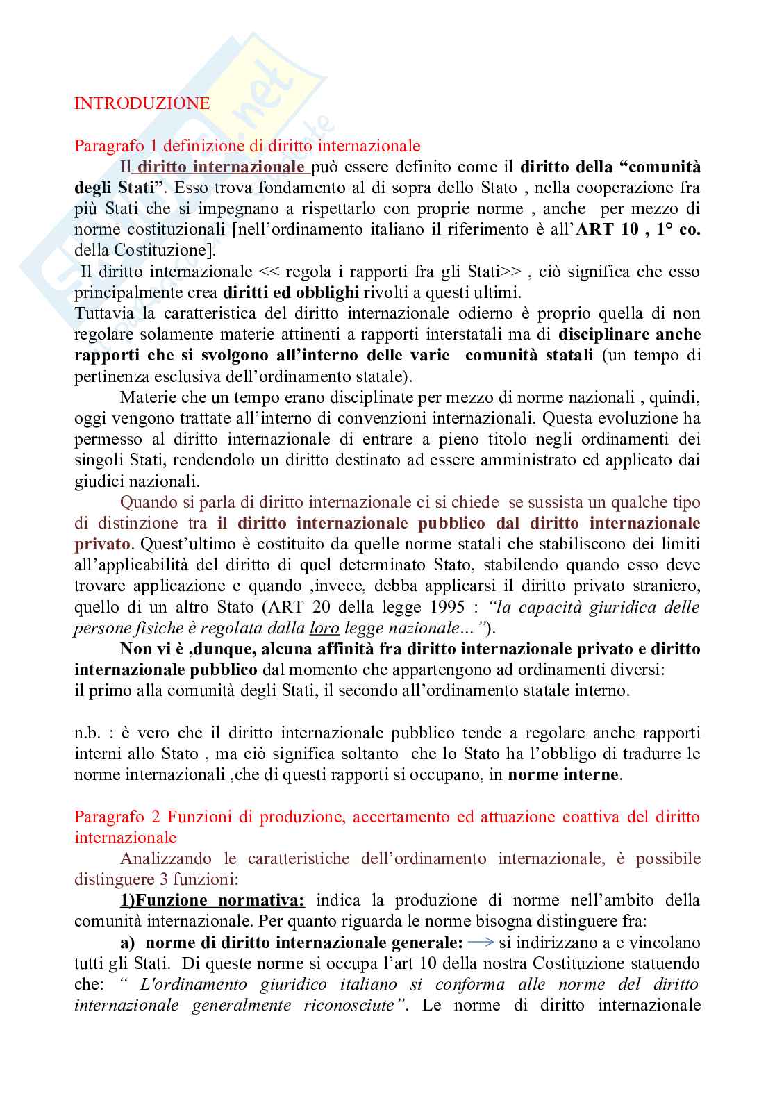 Riassunto esame Diritto internazionale, Prof. Napoletano Nicola, libro consigliato Manuale di diritto internazionale, Persiani Pag. 1