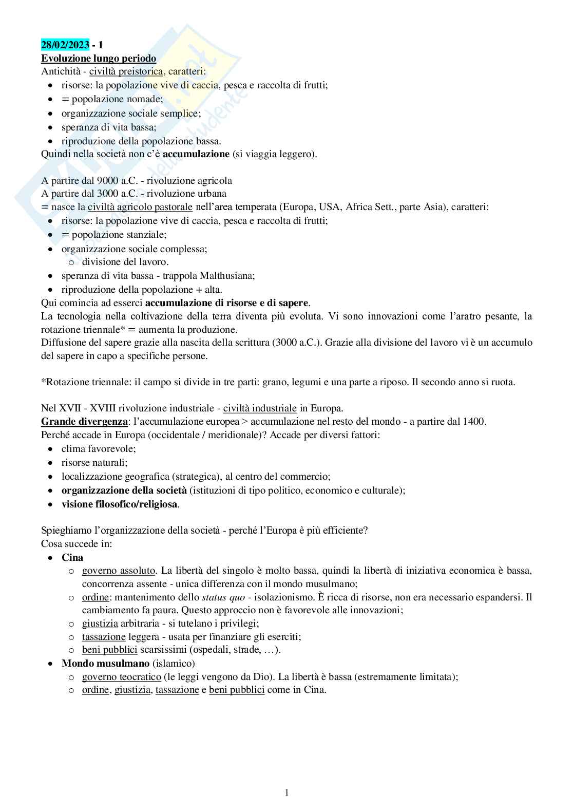 Riassunto esame Storia economica, Prof. Tessari Alessandra, libro consigliato Perché l'Europa ha cambiato il mondo. Una storia economica , Zamagni Pag. 2