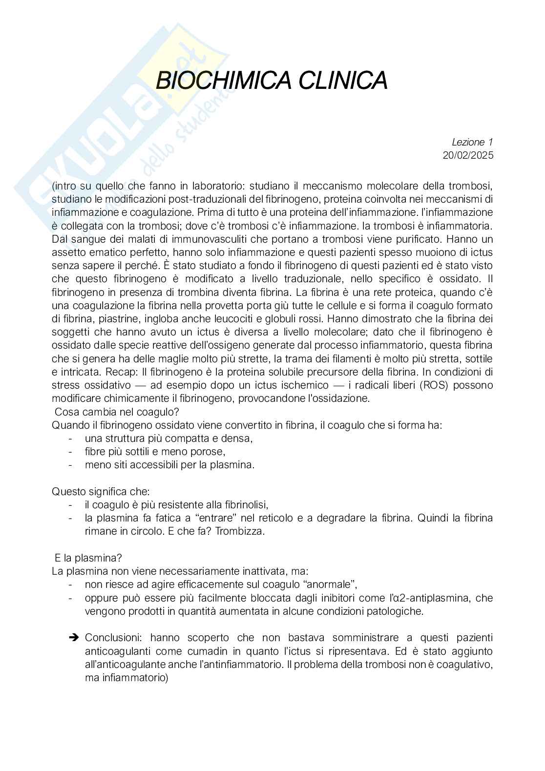 Biochimica clinica Pag. 1