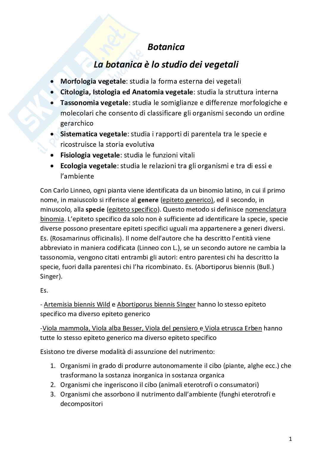 Botanica - Appunti completi   Pag. 1