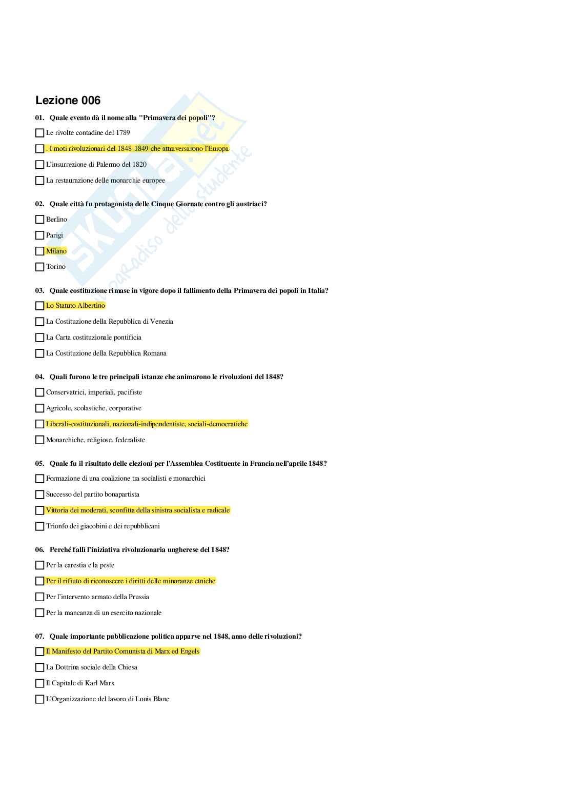 Paniere Storia contemporanea - Risposte multiple - aggiornato (2026) Pag. 11