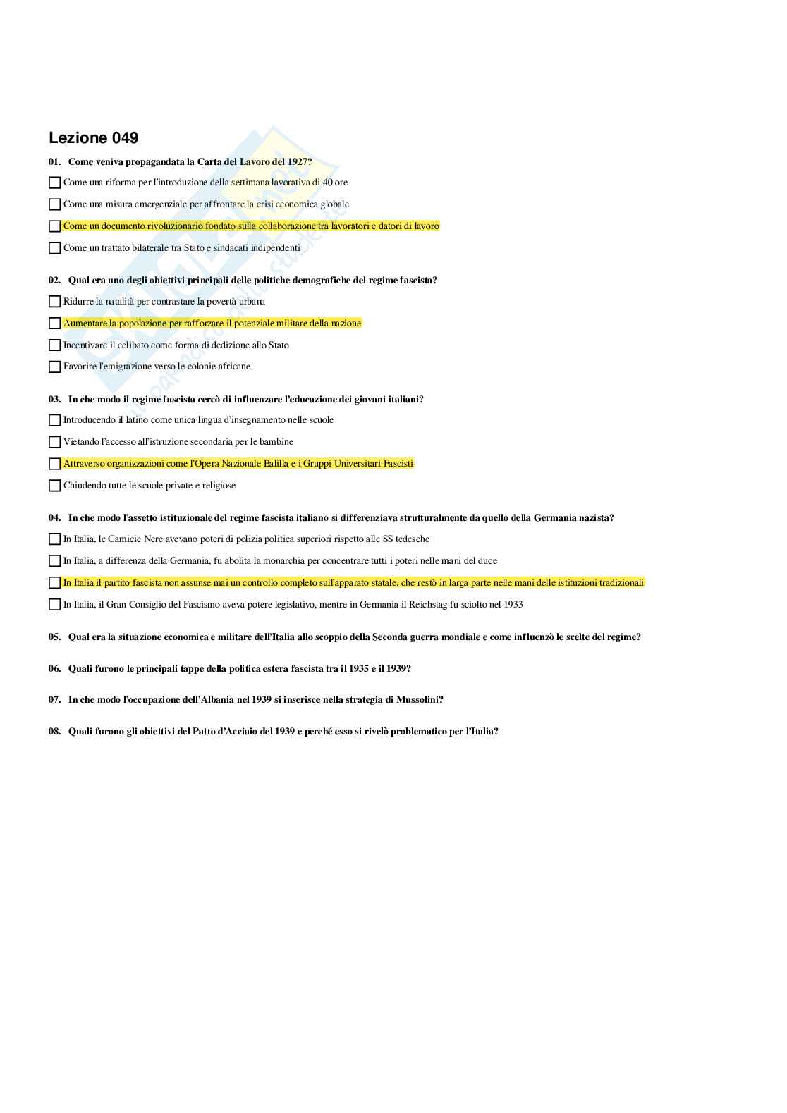 Paniere Storia contemporanea - Risposte multiple - aggiornato (2026) Pag. 56